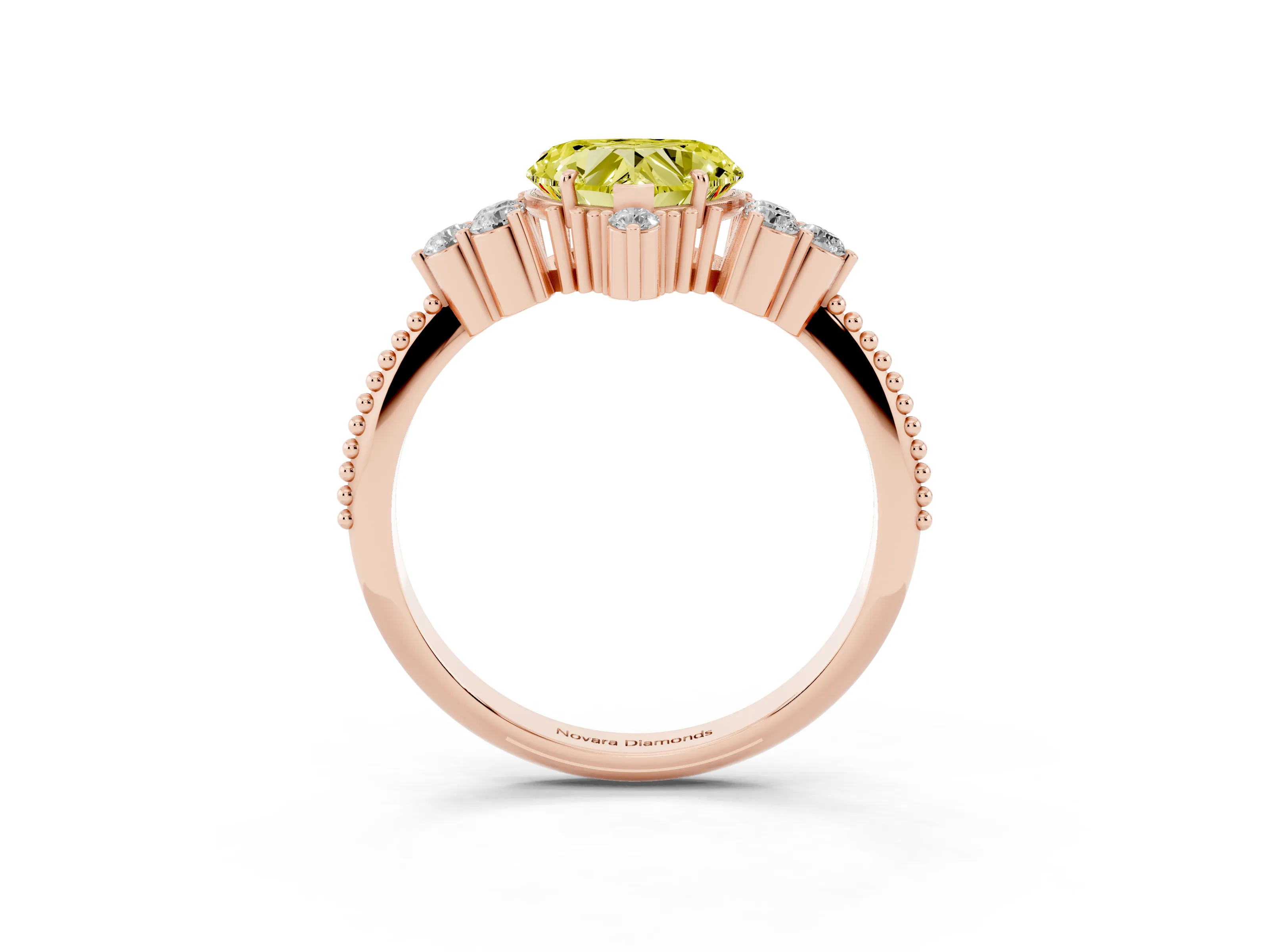Fancy Yellow Heart Cut Diamond Cluster Ring Set in Rose gold with Beaded Band