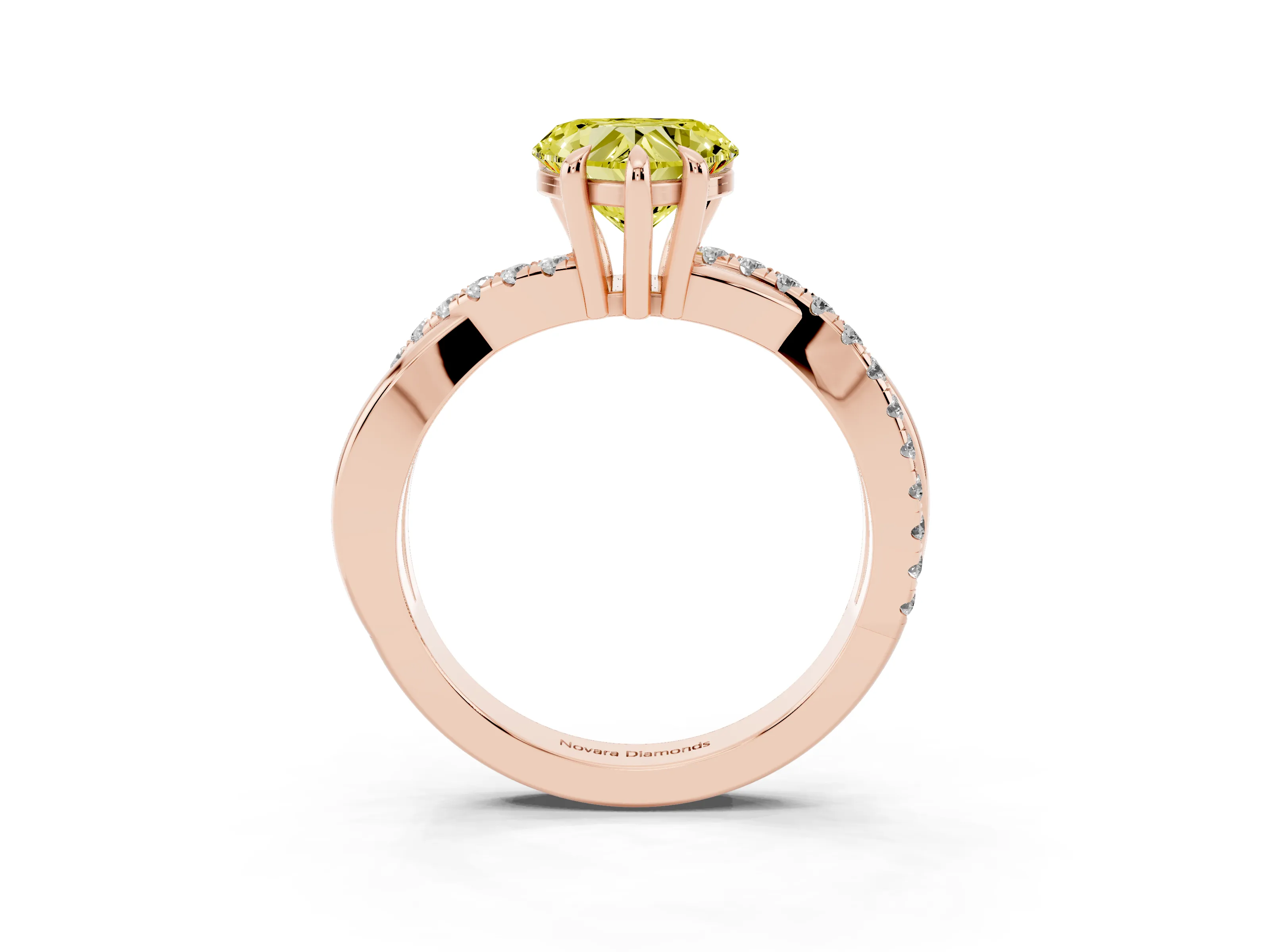 Fancy Yellow Heart Cut Diamond Twist Band Solitaire Set in Rose gold with Pavé Accents and Prong Setting