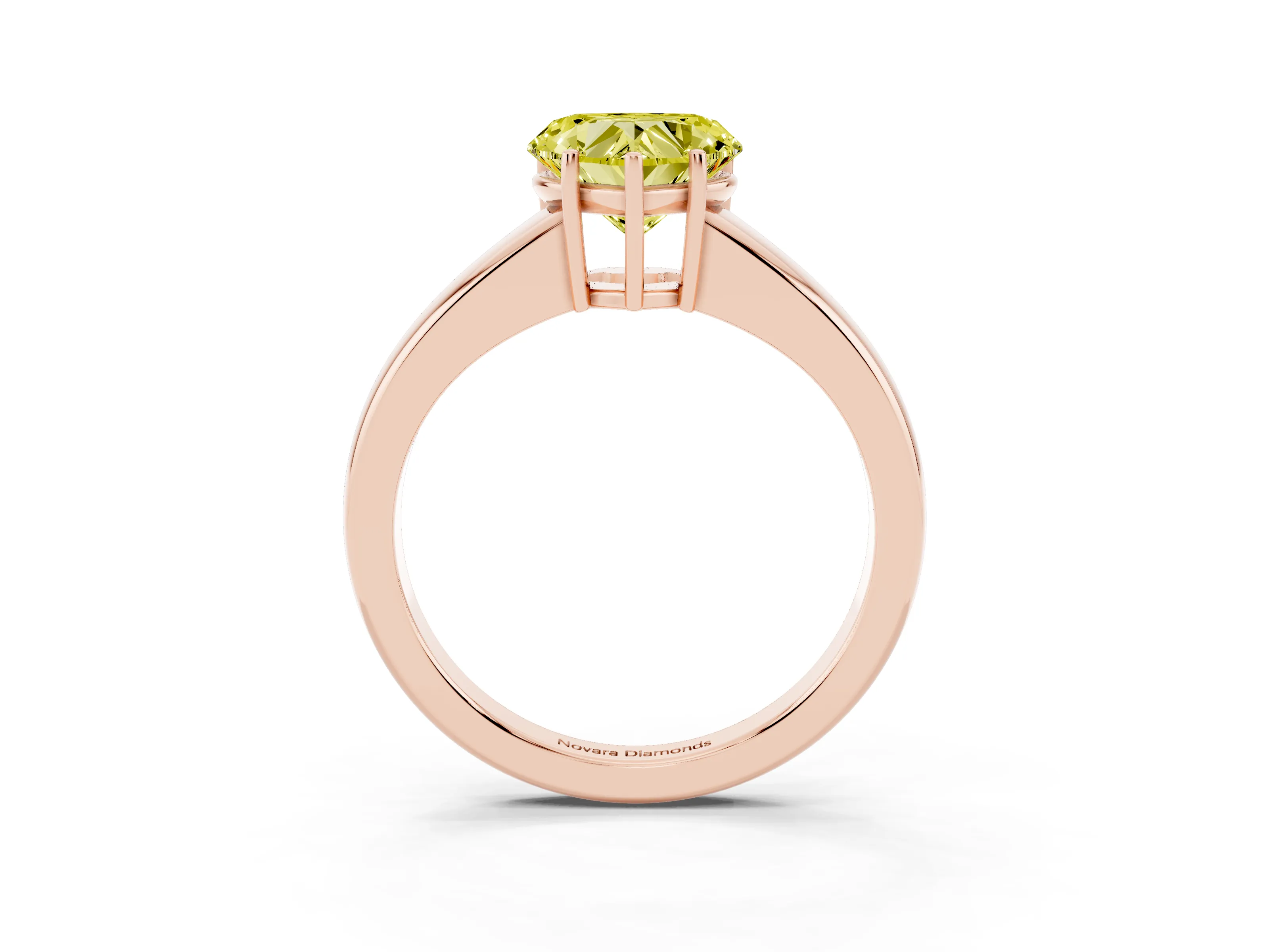 Fancy Yellow Heart Cut Diamond Solitaire Ring Set in Rose gold with Tapered Band and Prong Setting