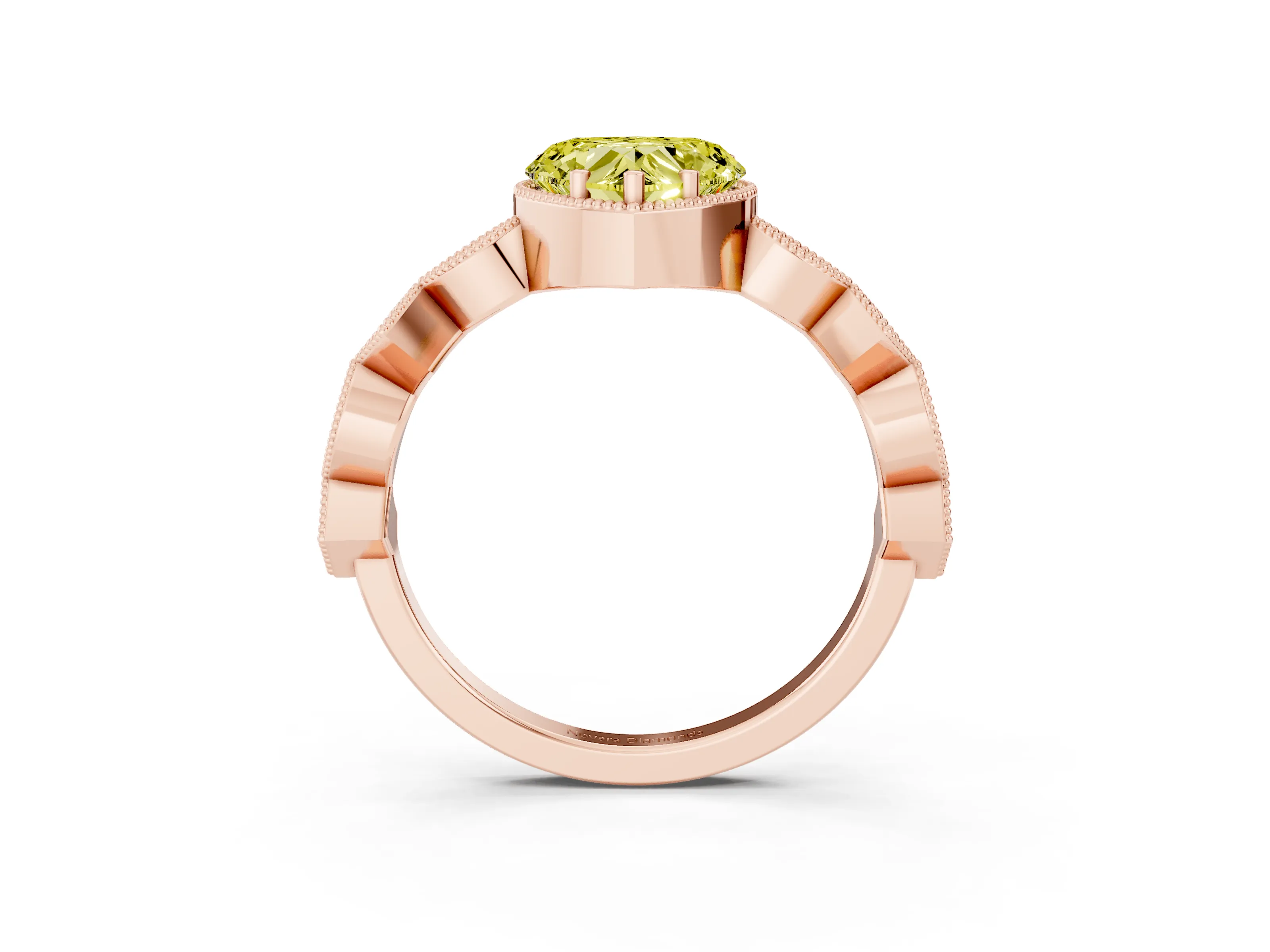 Fancy Yellow Heart Cut Diamond Milgrain Marquise Twist Band Ring Set in Rose gold with Prong Setting