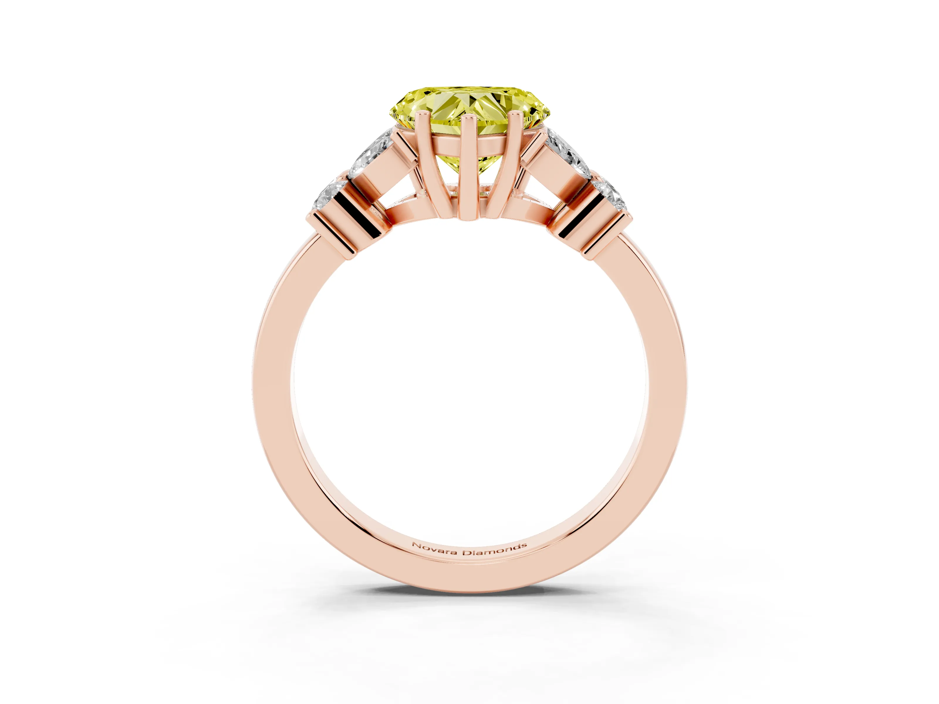 Fancy Yellow Heart Cut Diamond Floral Cluster Ring Set in Rose gold with Marquise Petals and Prong Setting