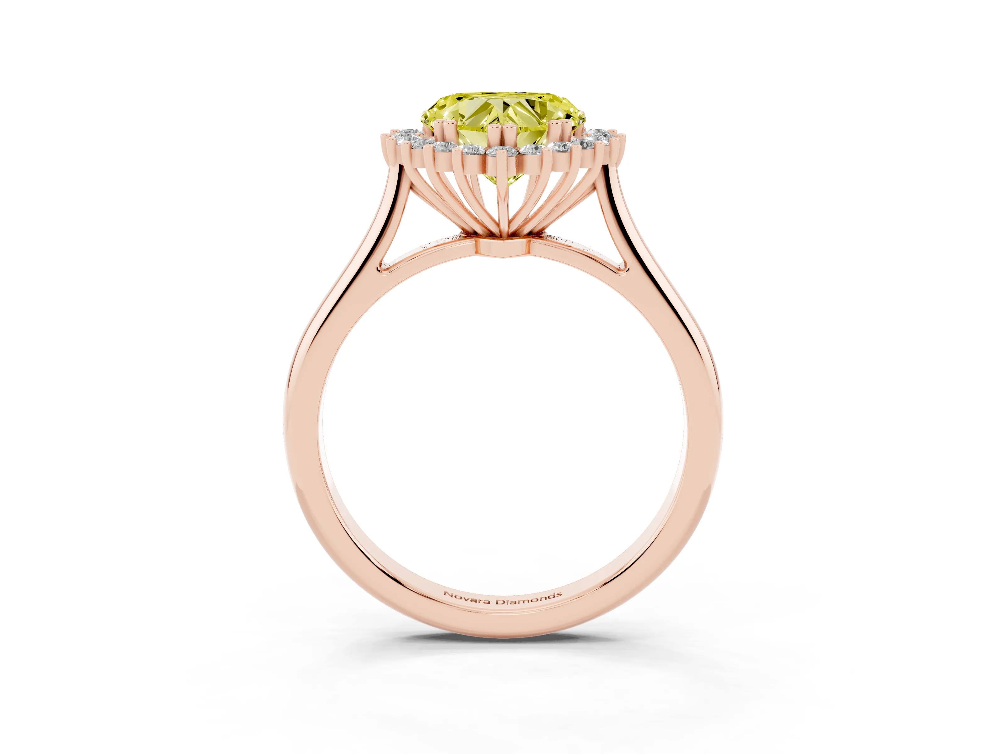 Fancy Yellow Heart Cut Diamond Halo Ring Set in Rose gold with Plain Solitaire Band and Prong Setting