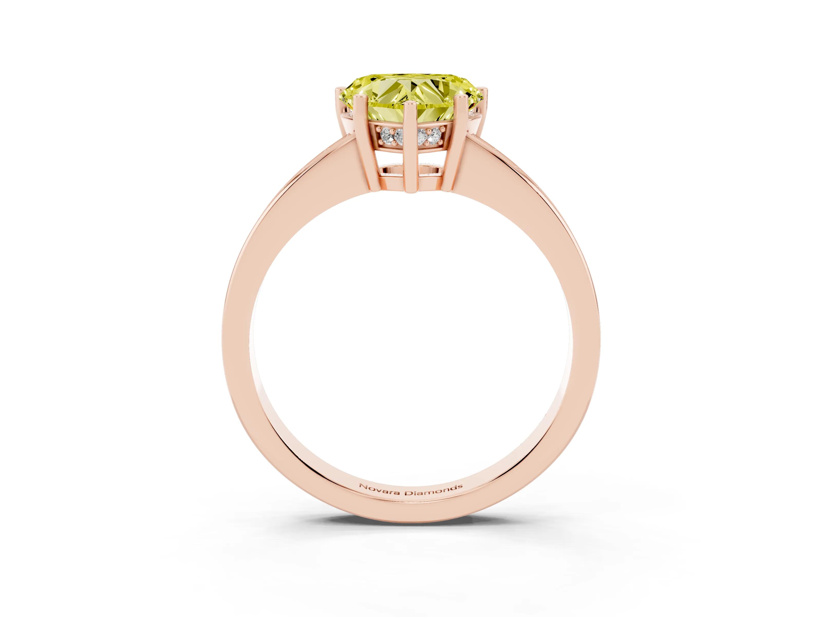 Fancy Yellow Heart Cut Diamond Pavé Band Prong Set Solitaire Ring Set in Rose gold