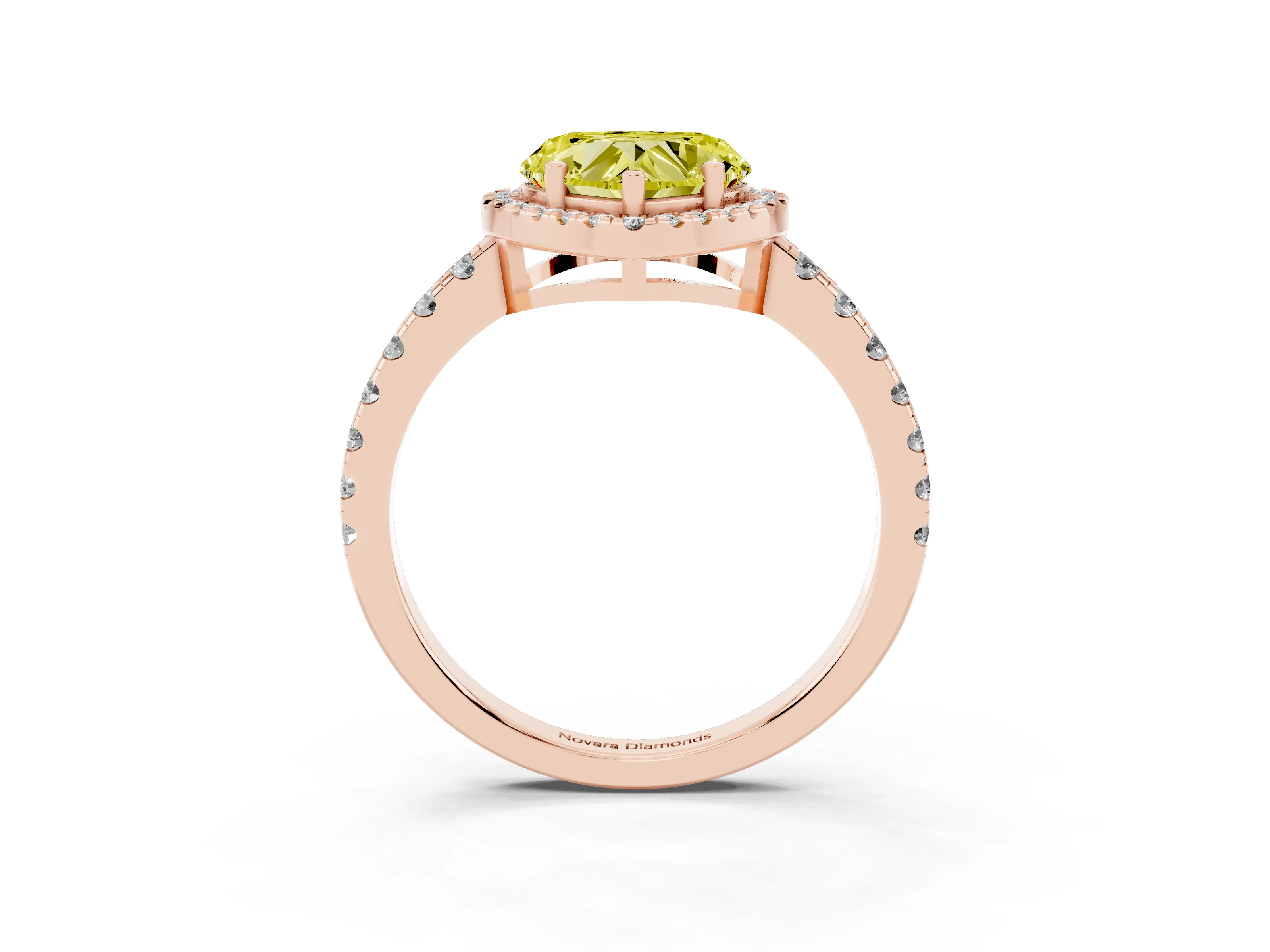 Fancy Yellow Heart Cut Diamond Halo Ring Set in Rose gold with Delicate Pavé Band and Prong Setting