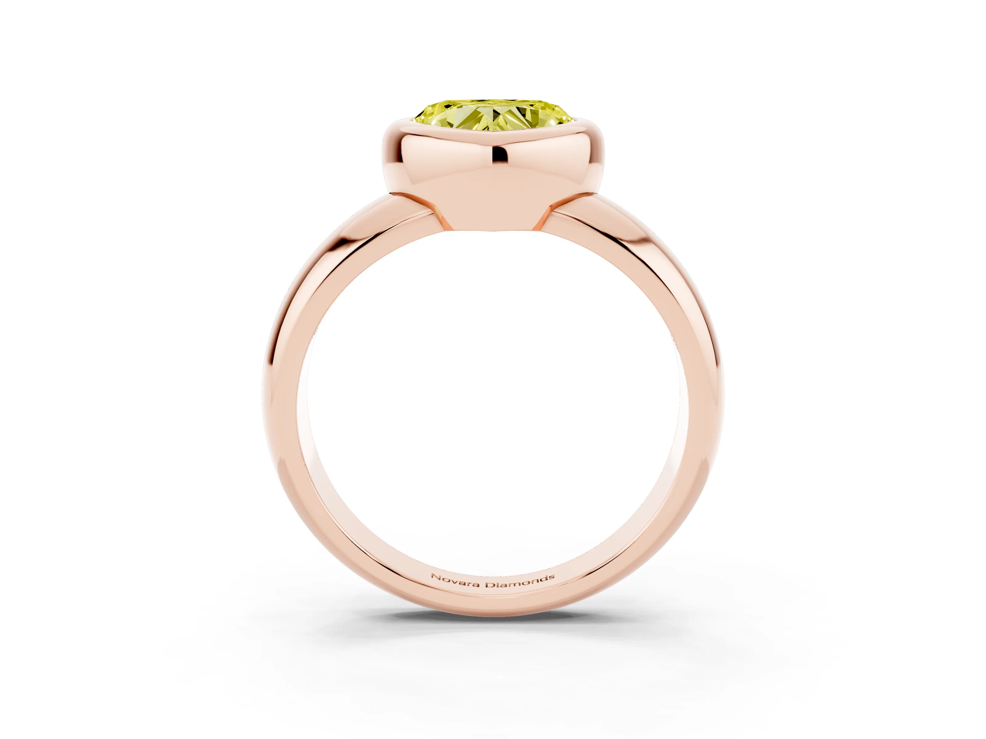 Fancy Yellow Bezel Set Heart Cut Diamond Solitaire Ring Set in Rose gold with Wide Band