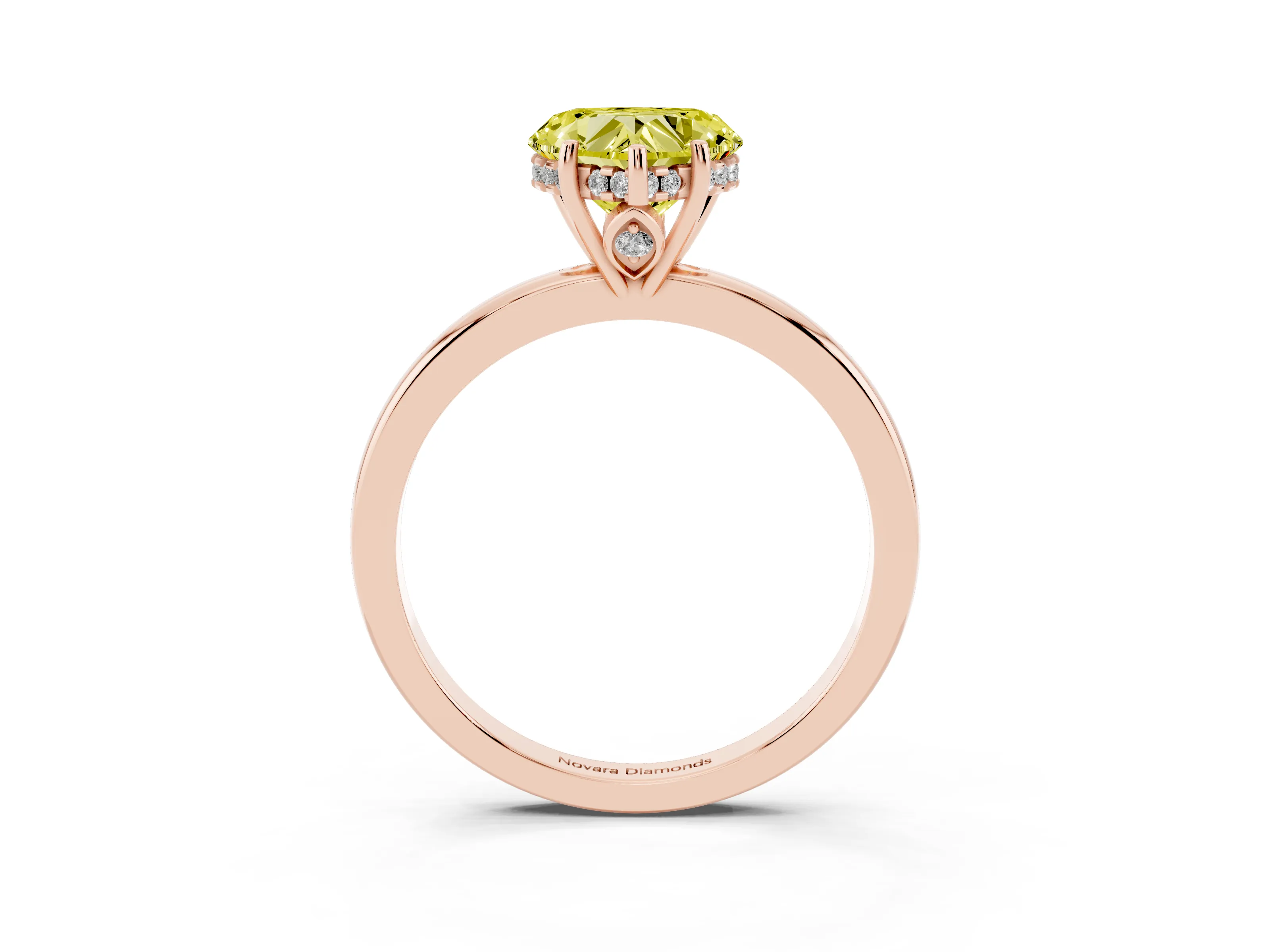 Fancy Yellow Heart Cut Diamond Solitaire Ring Set in Rose gold with Plain Band and Prong Setting