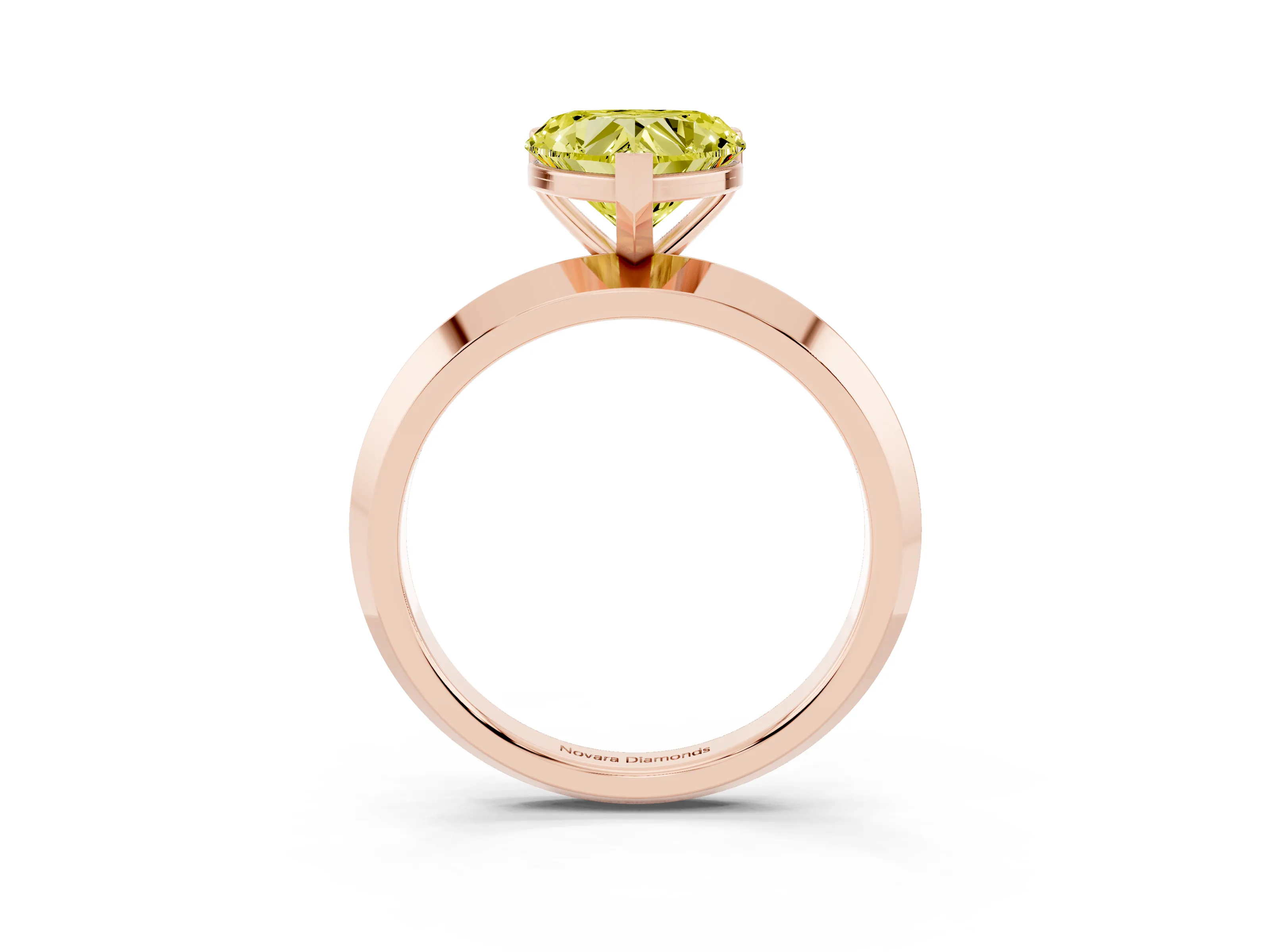 Fancy Yellow Heart Cut Diamond Solitaire Engagement Ring Set in Rose gold with Flat Band and Prong Setting