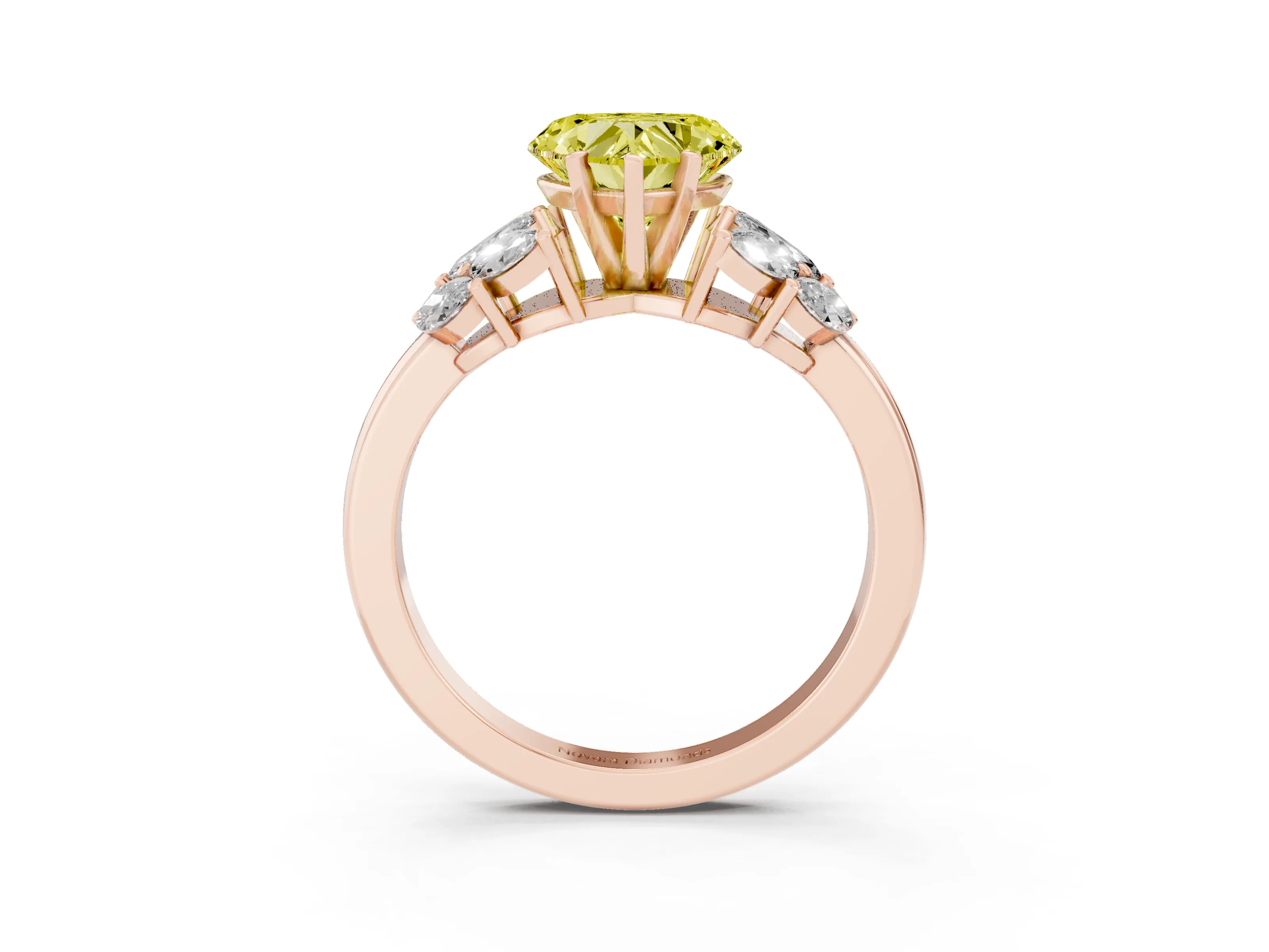 Fancy Yellow Heart Cut Diamond Cluster Leaf Design Ring Set in Rose gold with Prong Setting