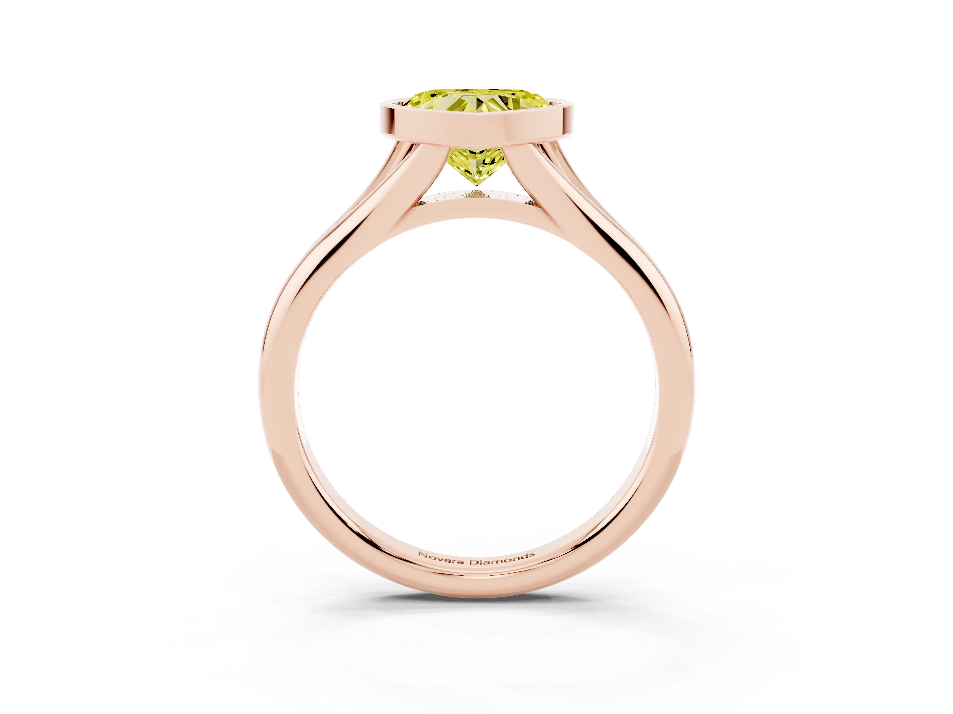Fancy Yellow Bezel Set Heart Cut Diamond Solitaire Ring Set in Rose gold with Smooth Band