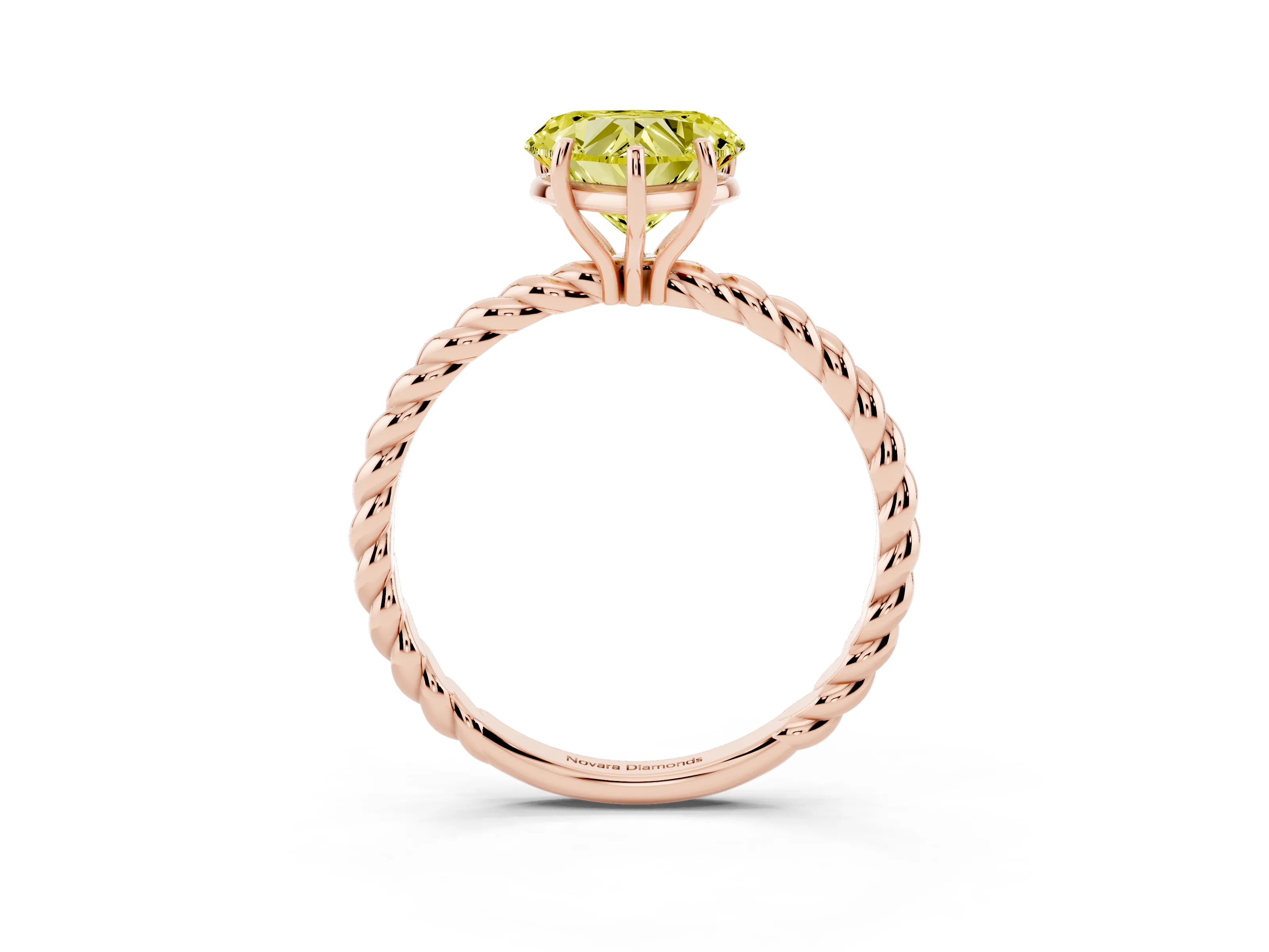 Fancy Yellow Heart Cut Diamond Solitaire Ring Set in Rose gold with Twist Band and Prong Setting