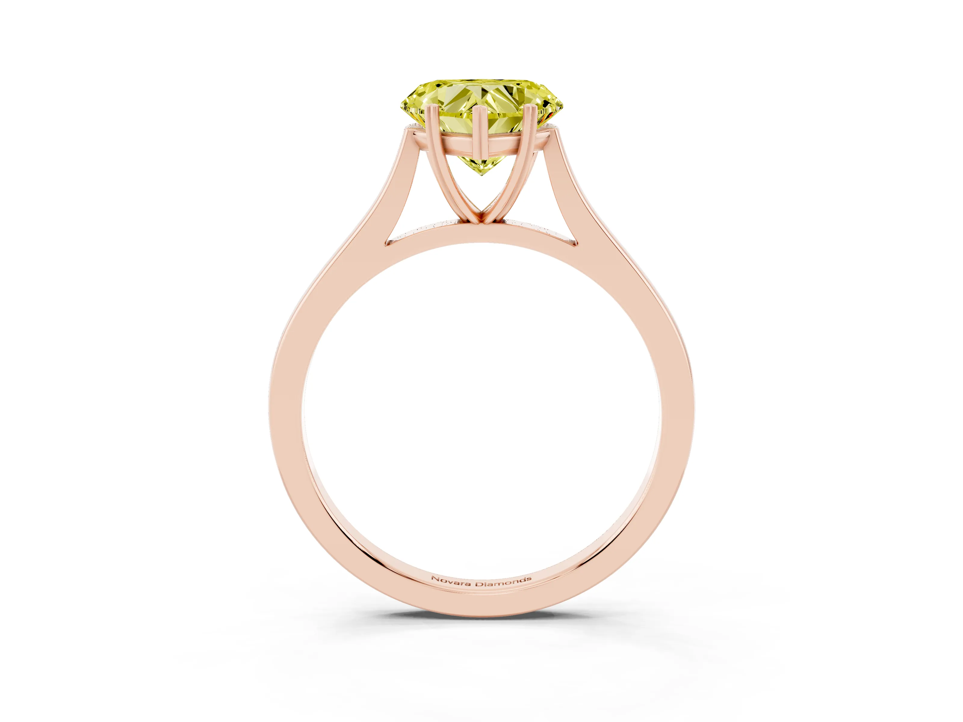Fancy Yellow Heart Cut Diamond Solitaire Heart Prong Engagement Ring Set in Rose gold with Tapered Band