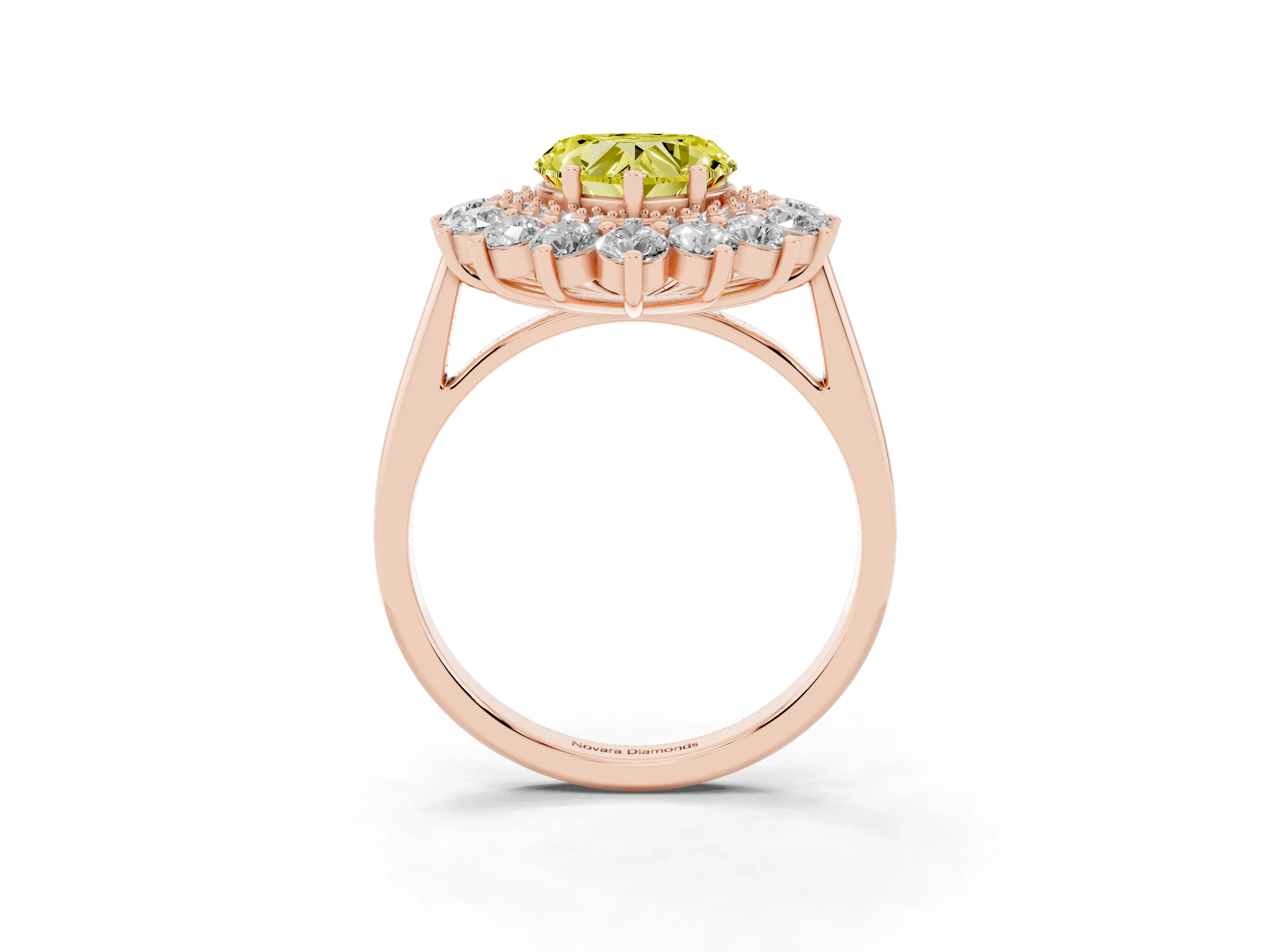 Fancy Yellow Heart Cut Diamond Floral Double Halo Ring Set in Rose gold with Round Petals