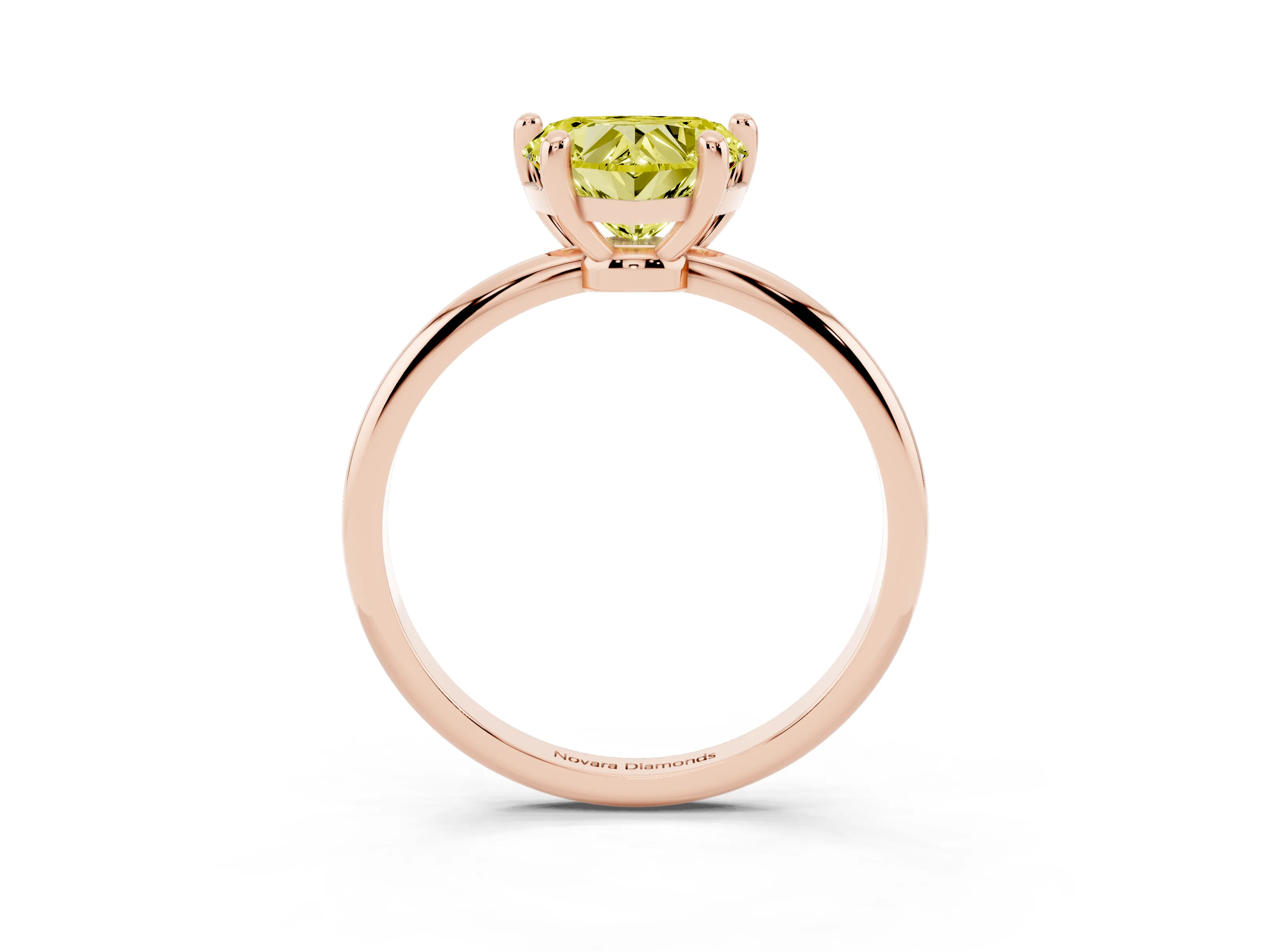 Fancy Yellow Heart Cut Diamond Solitaire Ring Set in Rose gold with Secure Prong Setting on a Classic Band