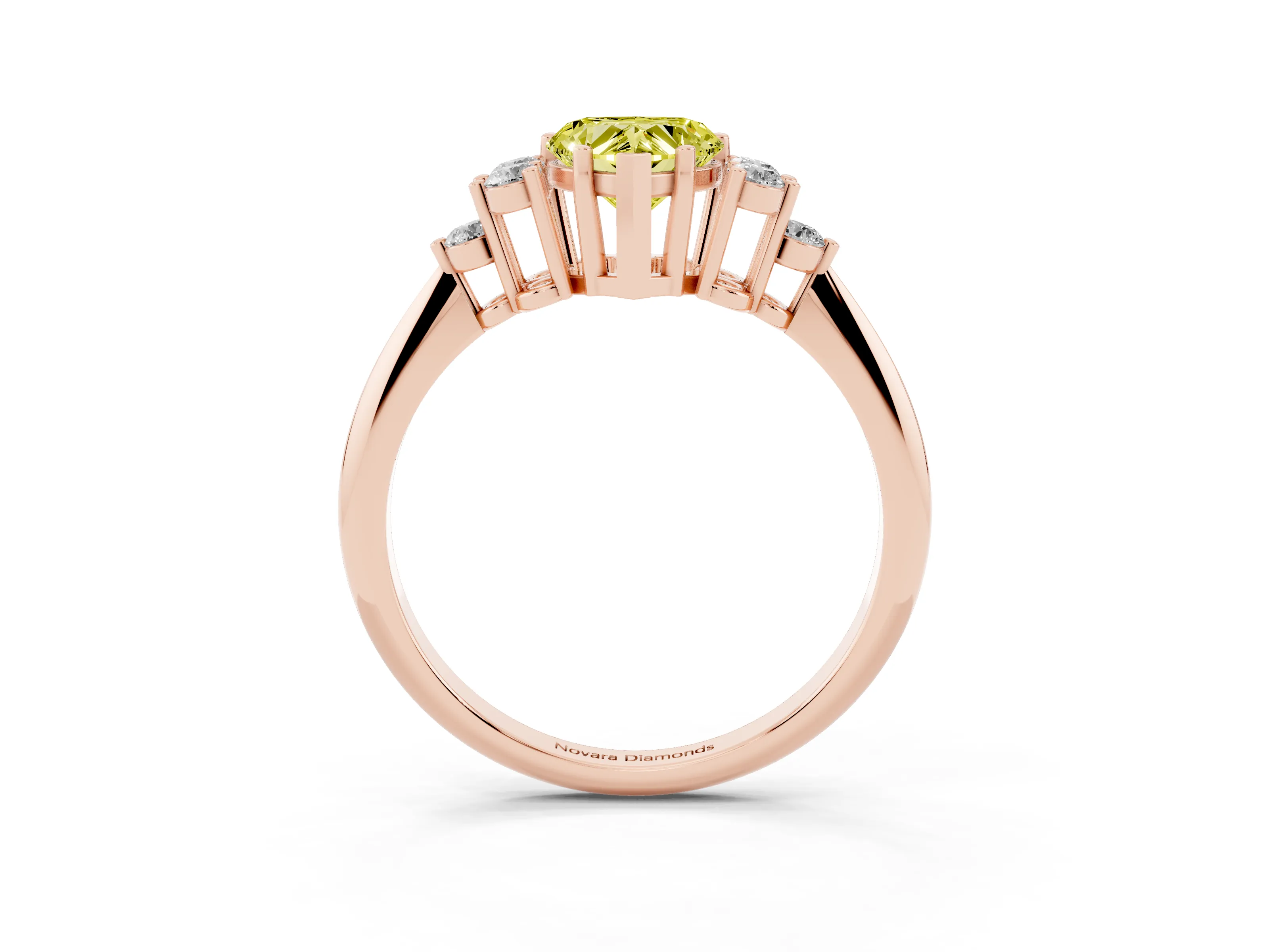Fancy Yellow Heart Cut Diamond Cluster Ring Set in Rose gold with Plain Band and Prong Setting