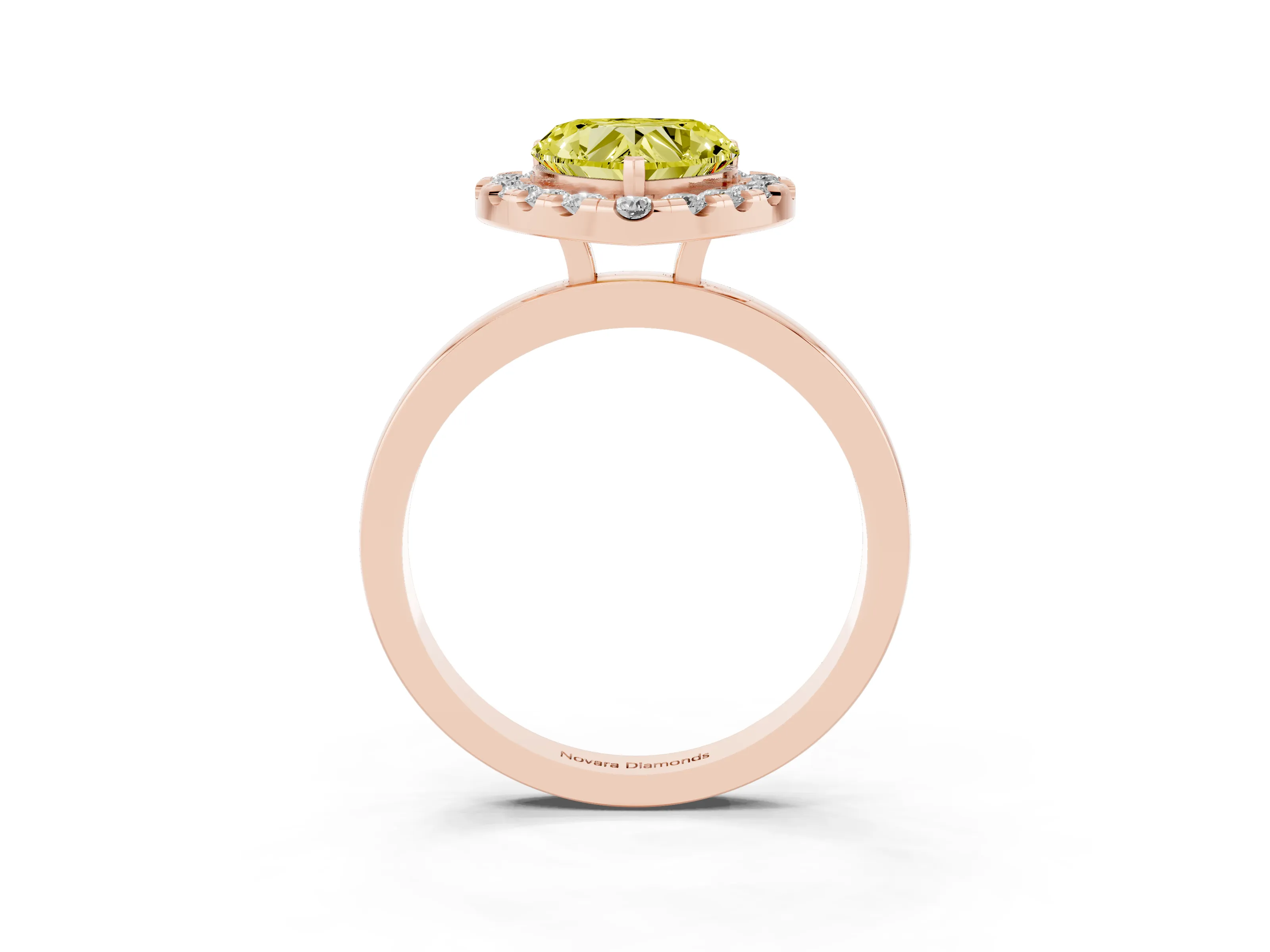 Fancy Yellow Heart Cut Diamond Halo Solitaire Ring Set in Rose gold with Pavé Band and Prong Setting