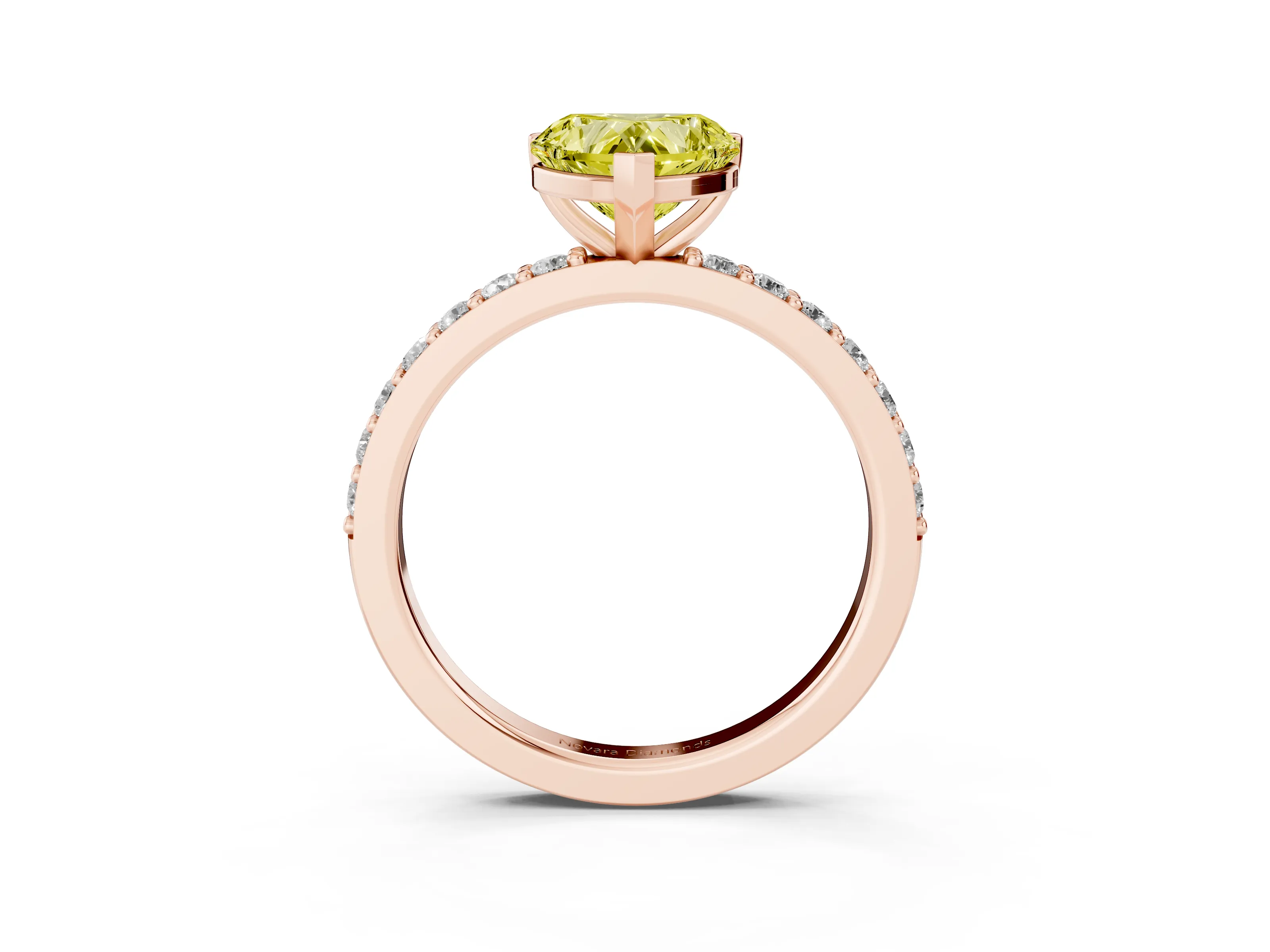 Fancy Yellow Heart Cut Diamond Solitaire Set in Rose gold with Round Pavé Band and Prong Setting