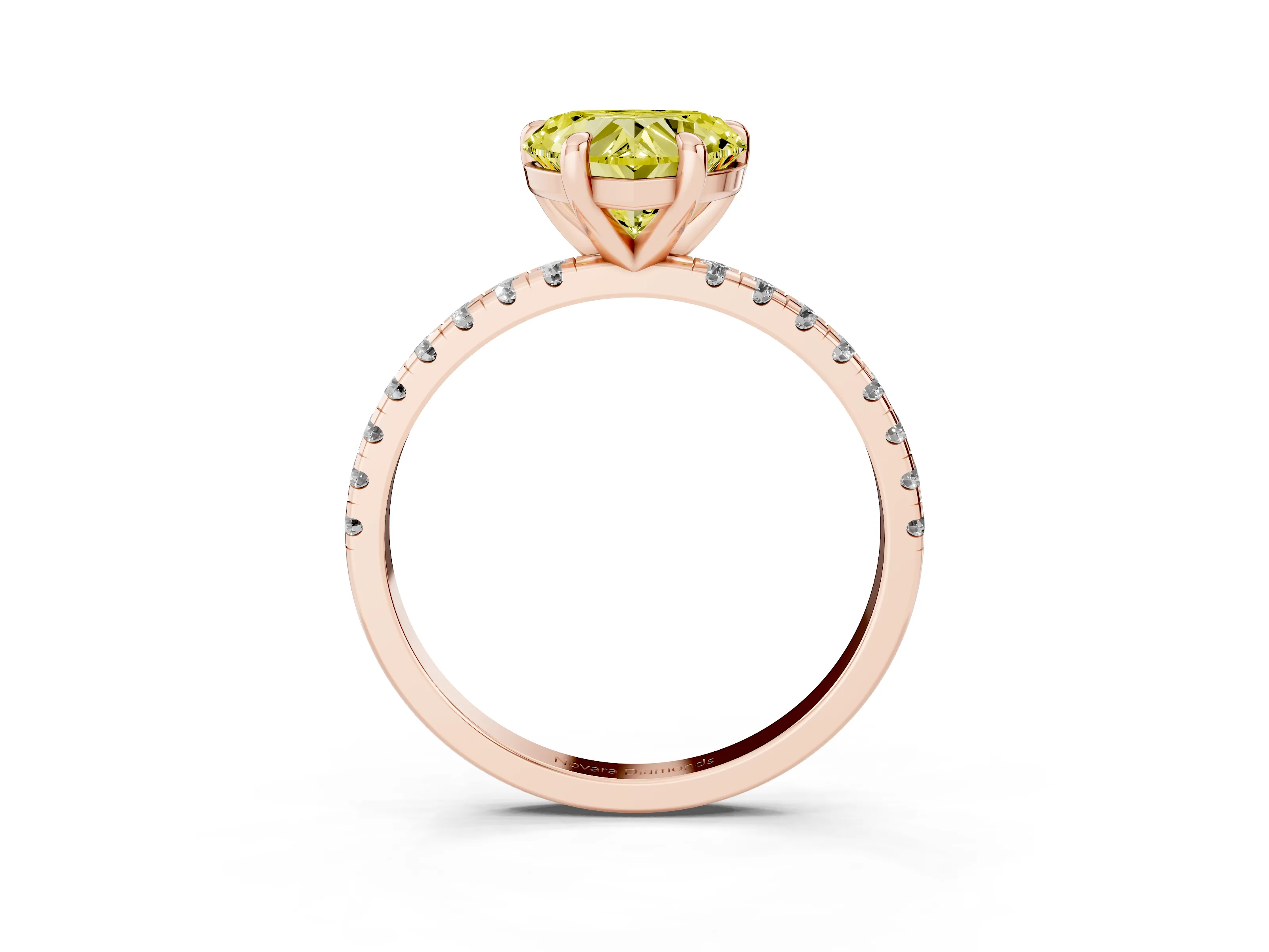 Fancy Yellow Heart Cut Diamond Brilliant Solitaire Ring Set in Rose gold with Pavé Band and Prong Setting