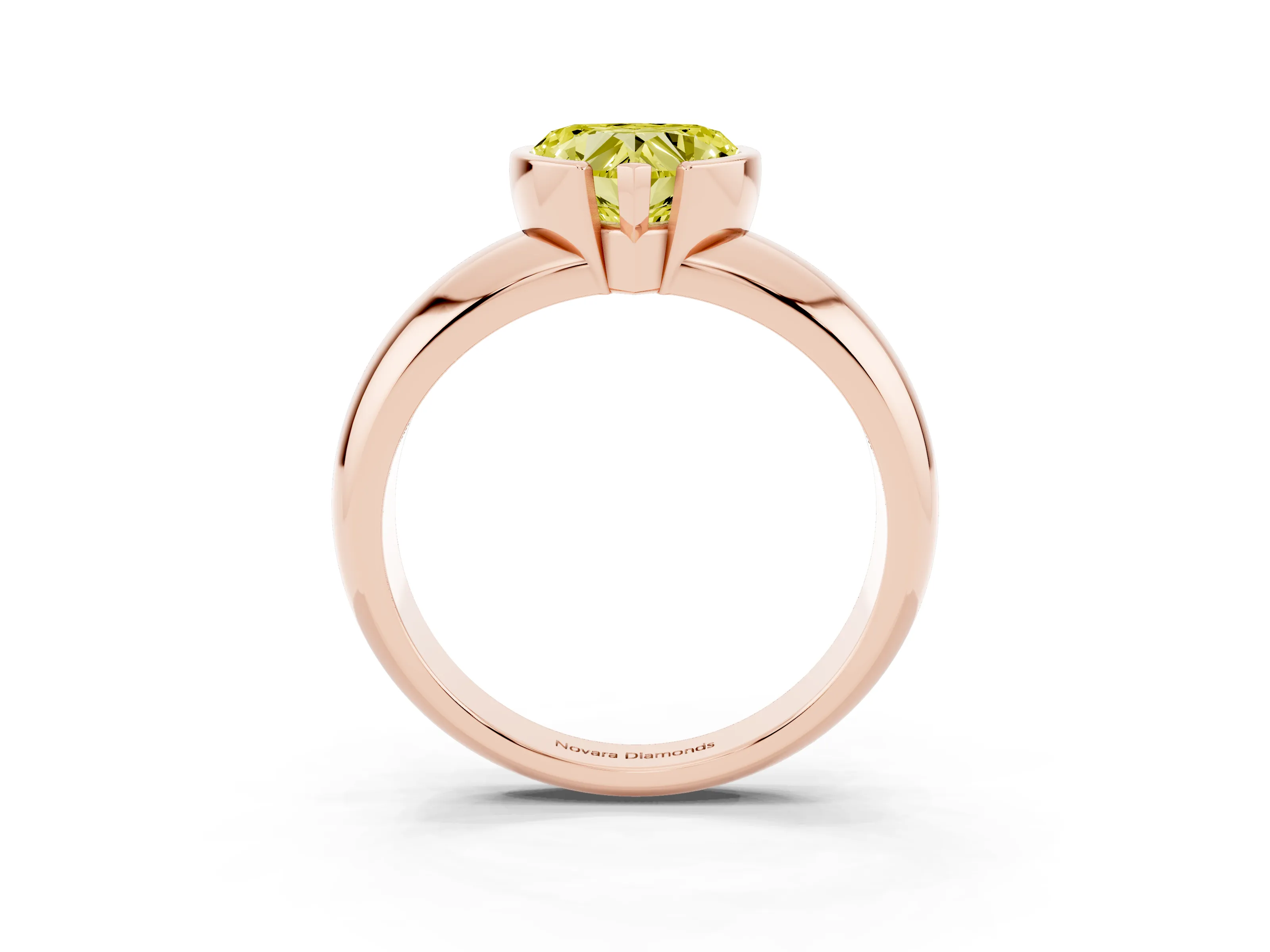 Fancy Yellow Heart Cut Diamond Solitaire Tension Set Ring Set in Rose gold with Wide Band
