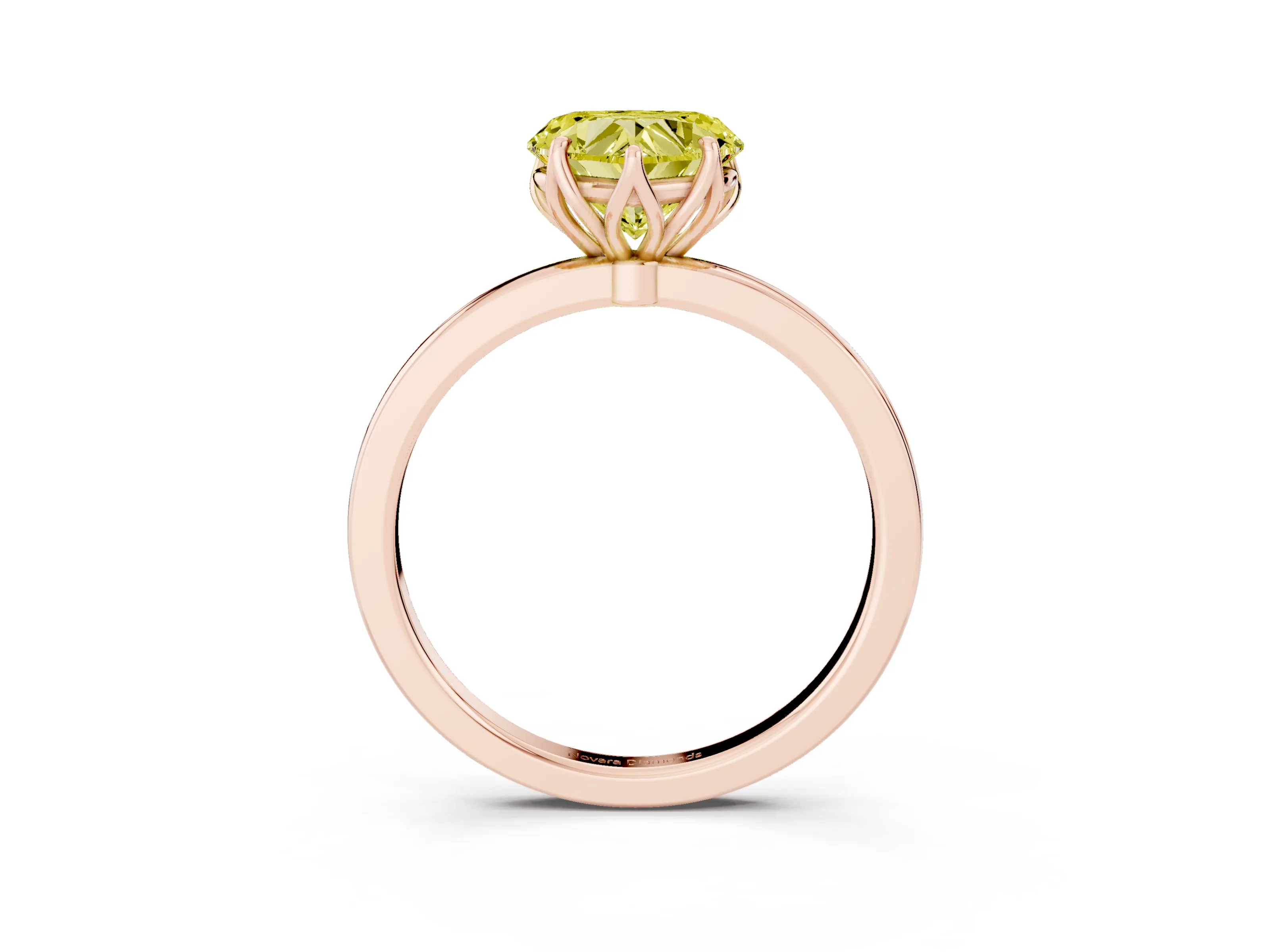Fancy Yellow Heart Cut Diamond Solitaire Ring Set in Rose gold with Prong Setting and Thin Polished Band