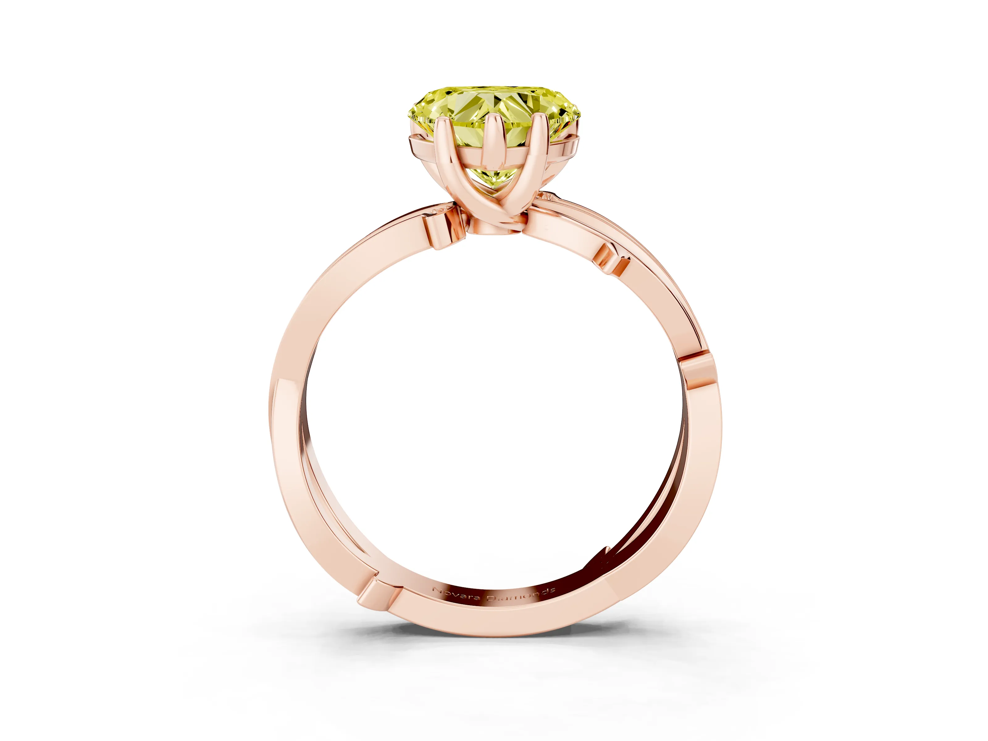 Fancy Yellow Heart Cut Diamond Pavé Twist Band Solitaire Ring Set in Rose gold with Prong Setting
