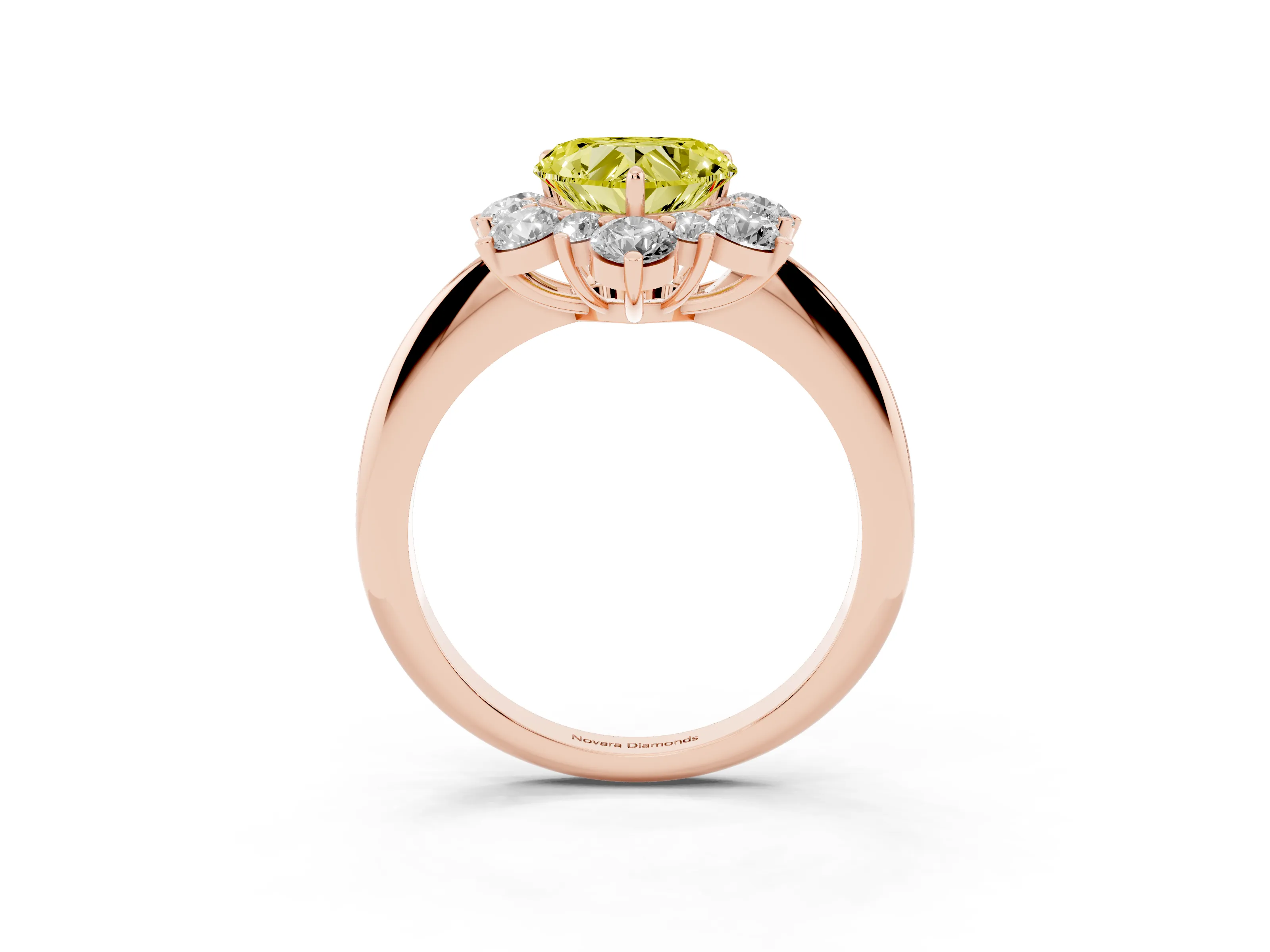 Fancy Yellow Heart Cut Diamond Cluster Halo Ring Set in Rose gold with Solitaire Band and Prong Setting