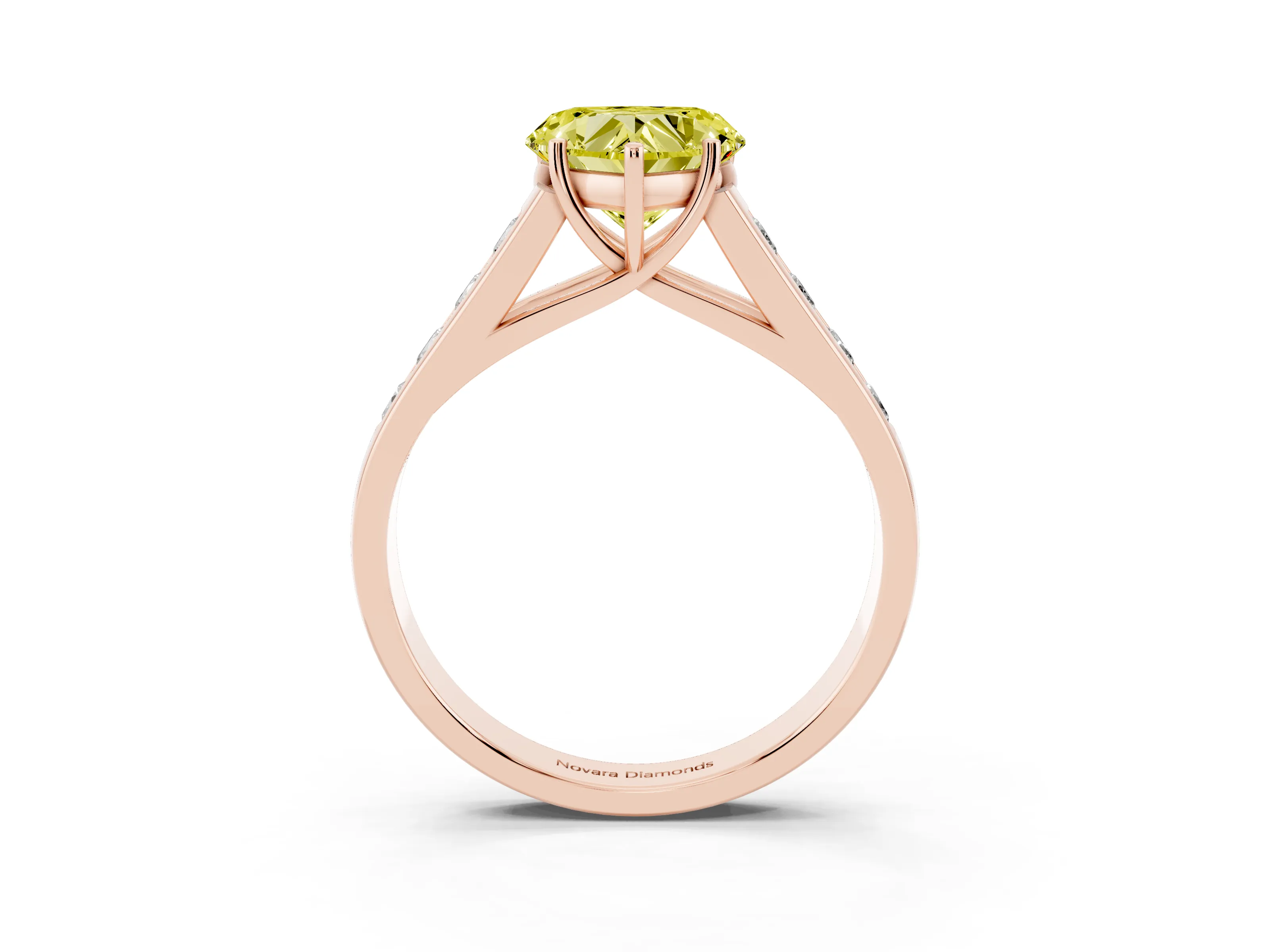 Fancy Yellow Heart Cut Diamond Solitaire Channel-Set Engagement Ring Set in Rose gold with Prong Setting