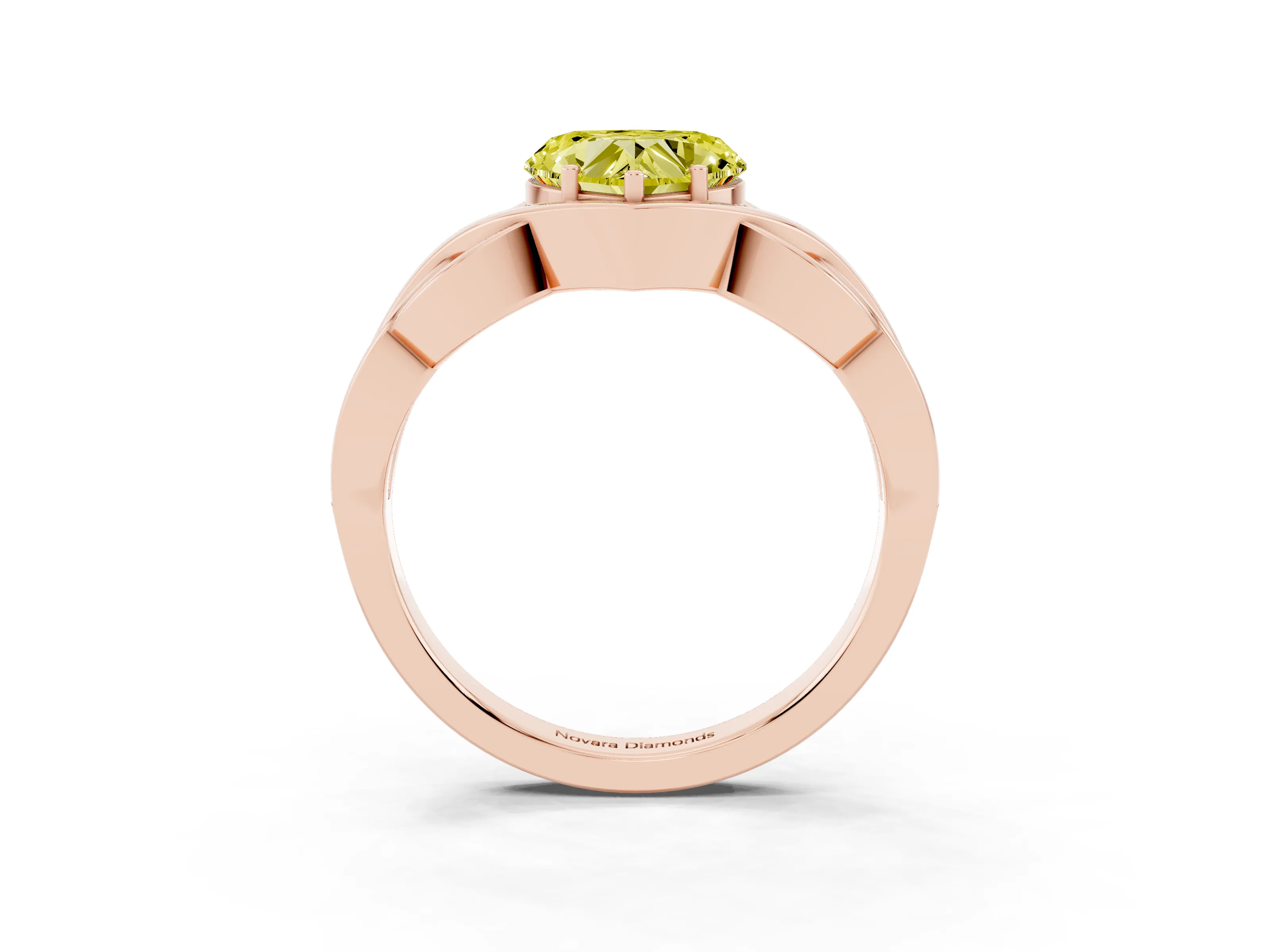 Fancy Yellow Heart Cut Diamond Solitaire Ring Set in Rose gold with Intertwined Band
