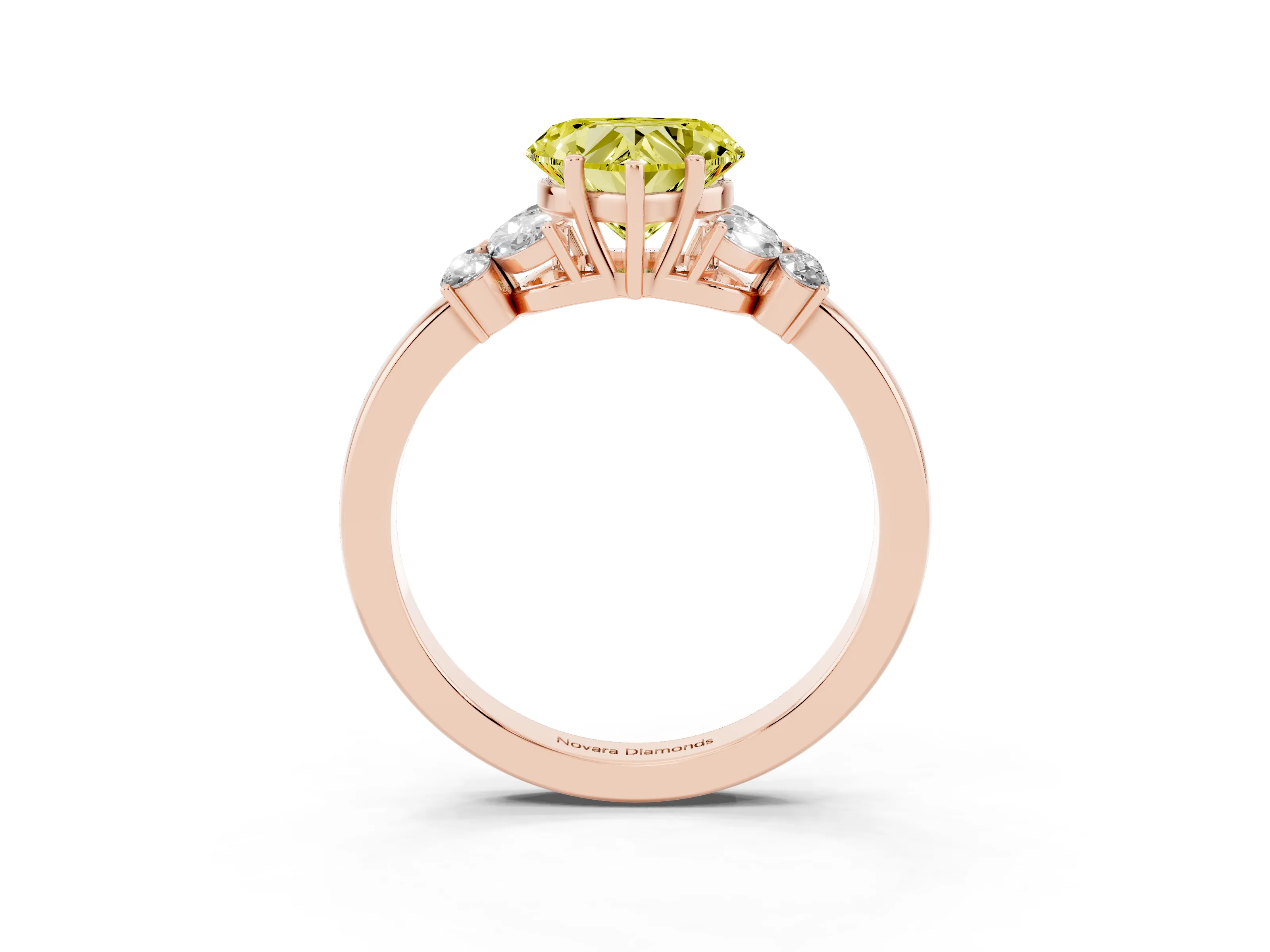 Fancy Yellow Heart Cut Diamond Solitaire Floral Ring Set in Rose gold with Marquise Petals and Prong Setting