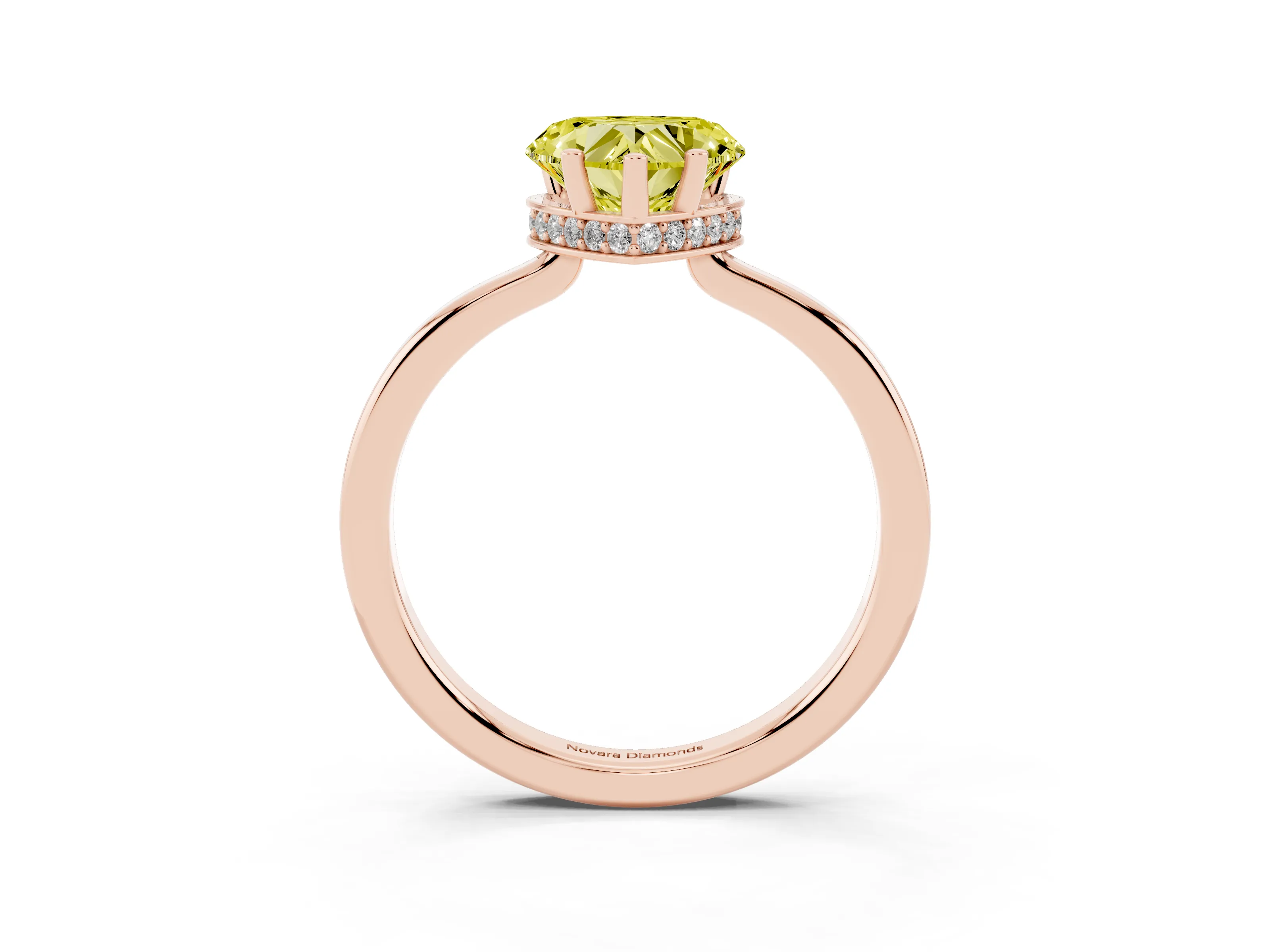 Fancy Yellow Heart Cut Diamond Solitaire Engagement Ring Set in Rose gold with Prong Setting on a Plain Band
