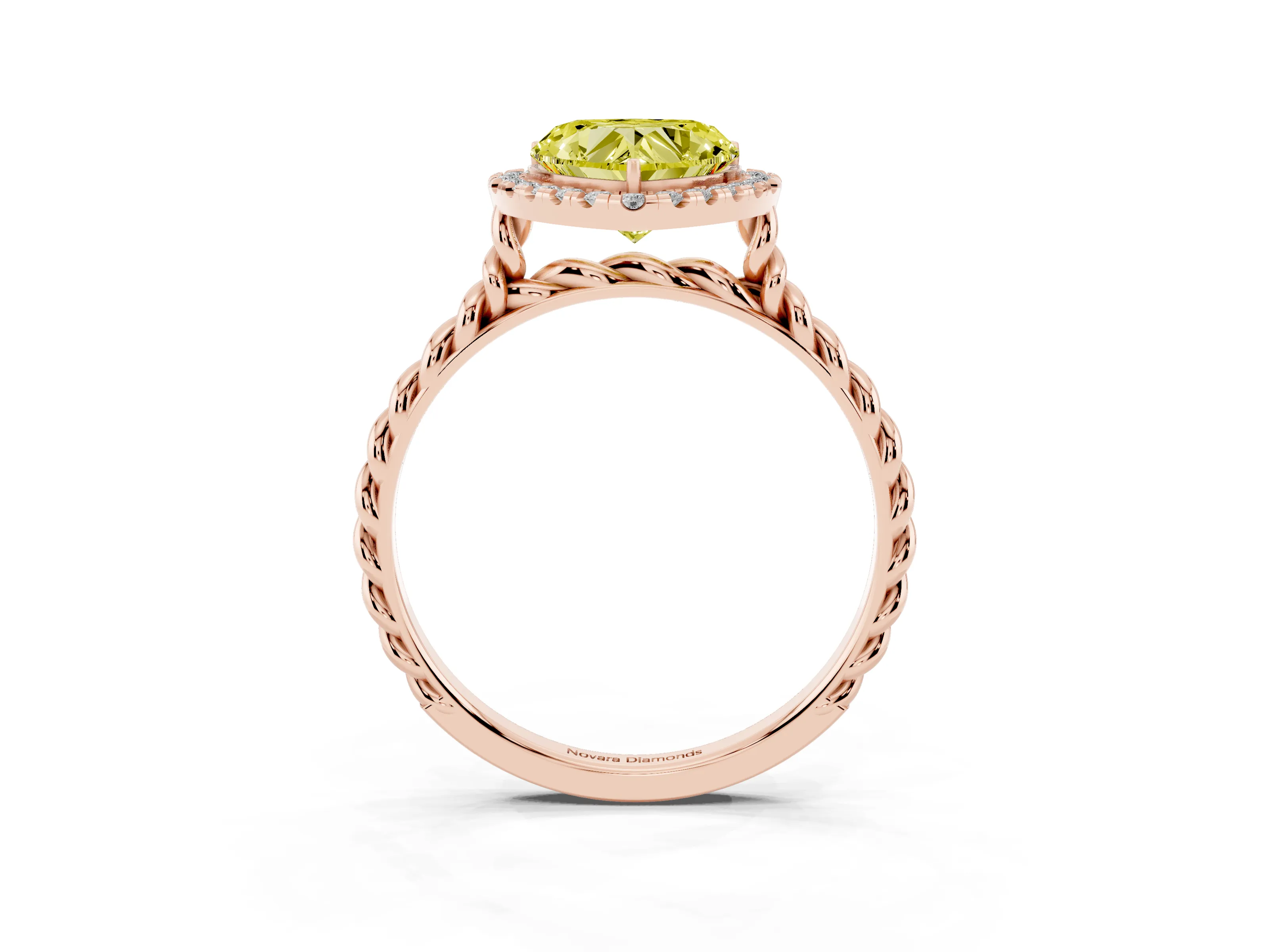 Fancy Yellow Heart Cut Diamond Halo Ring Set in Rose gold with Plain Twisted Band
