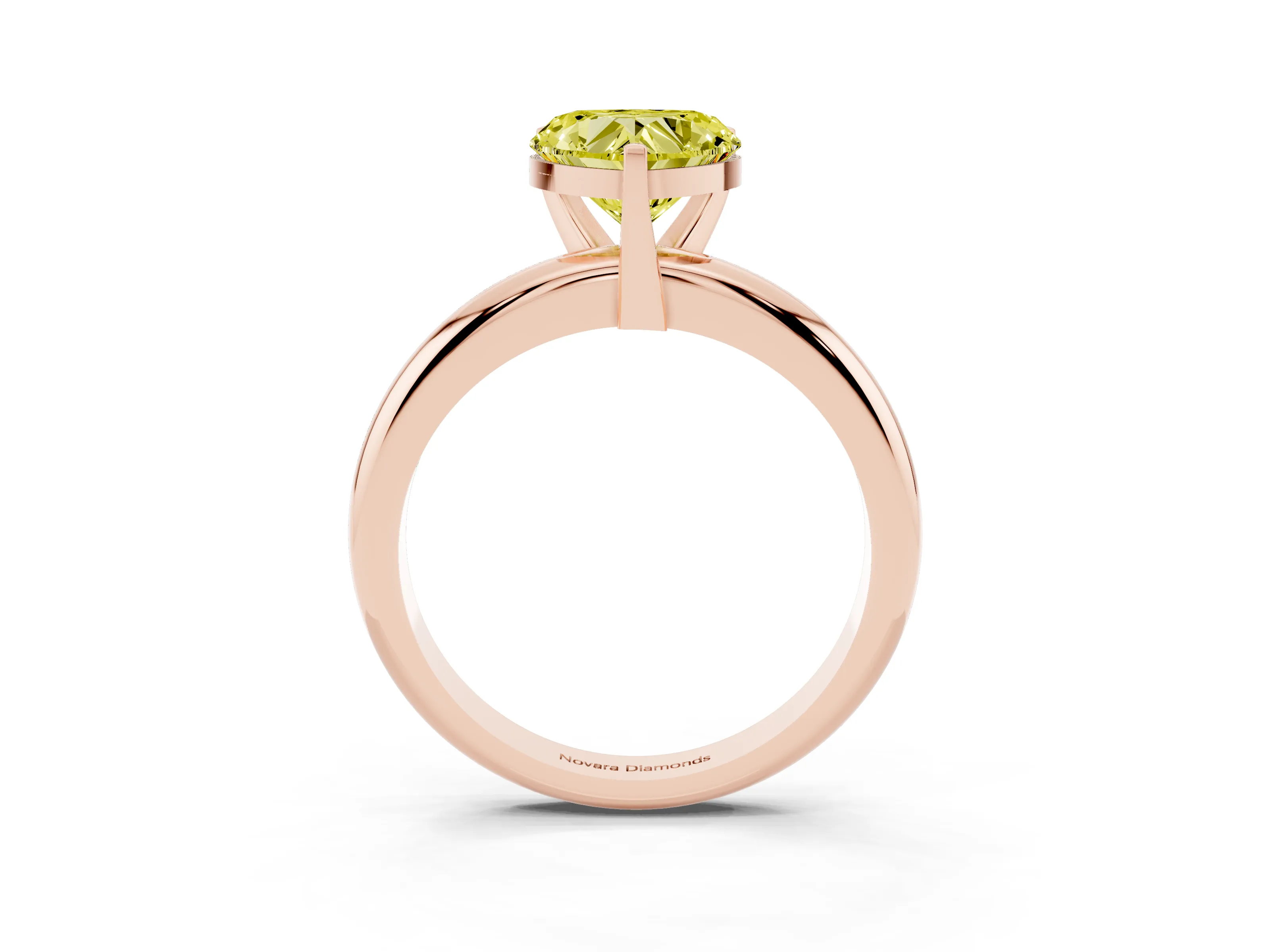 Fancy Yellow Heart Cut Diamond Solitaire Engagement Ring Set in Rose gold with Round Band and Prong Setting