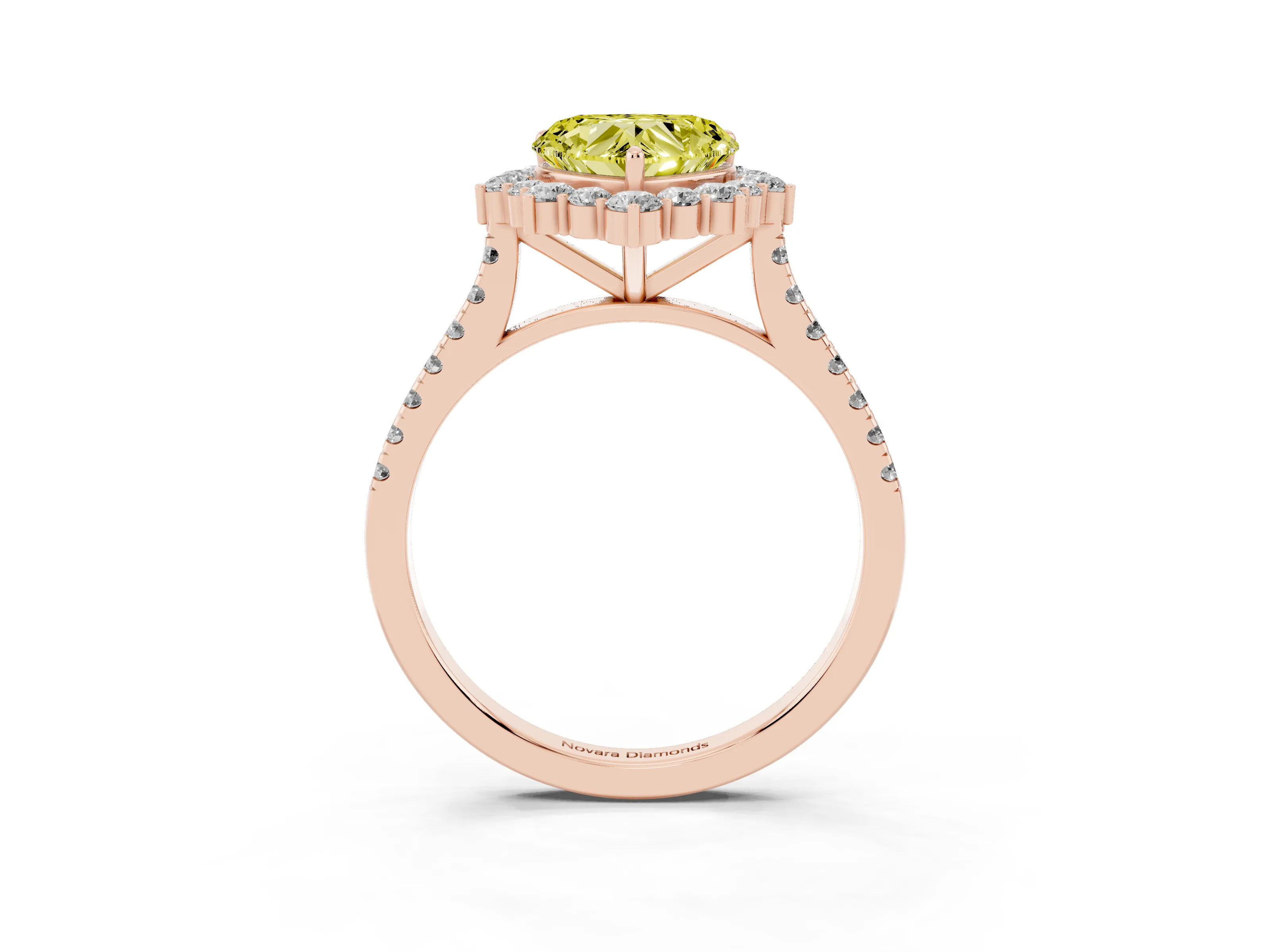 Fancy Yellow Heart Cut Diamond Halo Ring Set in Rose gold with Pavé Band and Prong Setting