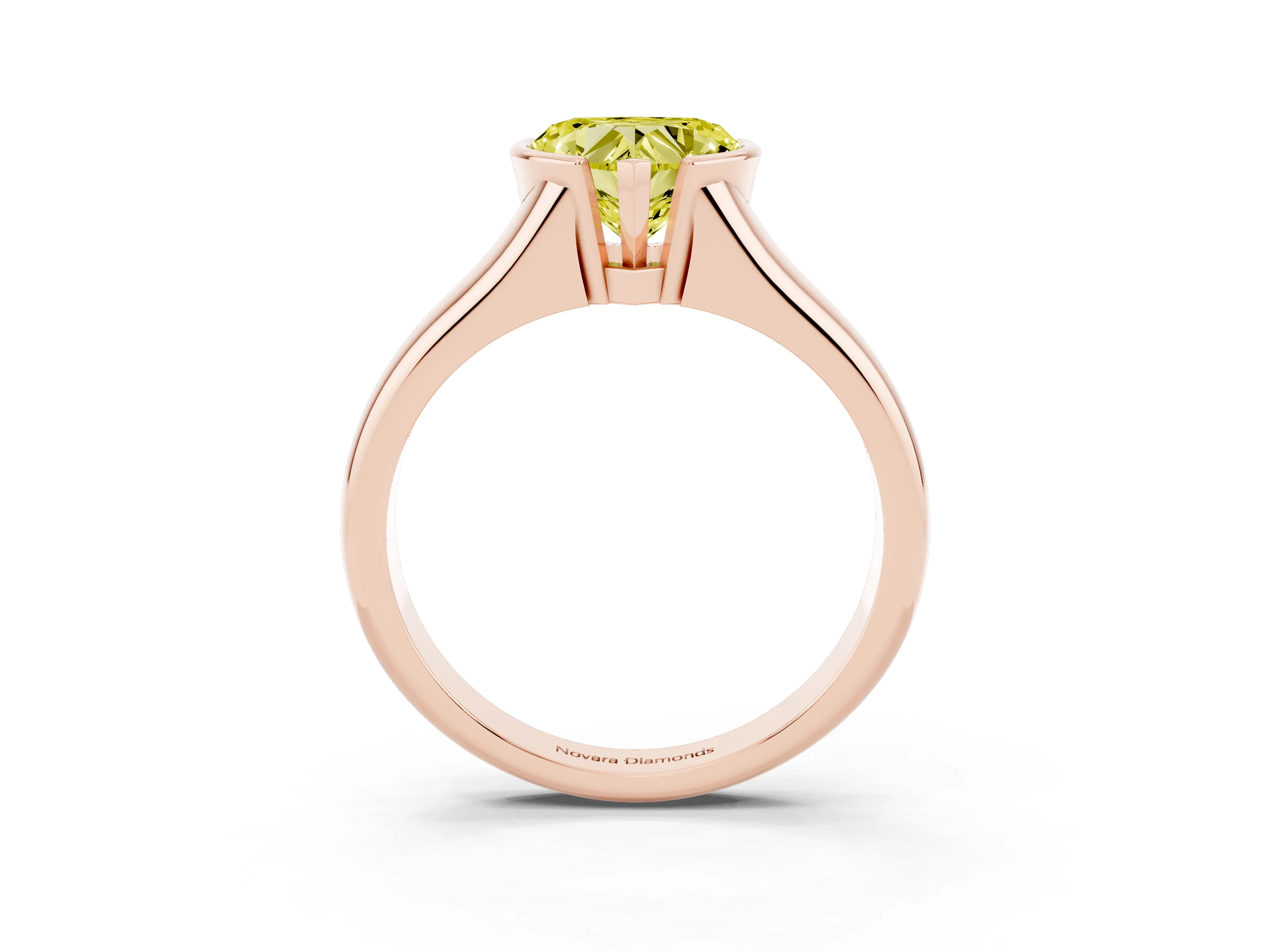 Fancy Yellow Heart Cut Diamond Solitaire Tension Set Ring Set in Rose gold with Split Shank Band