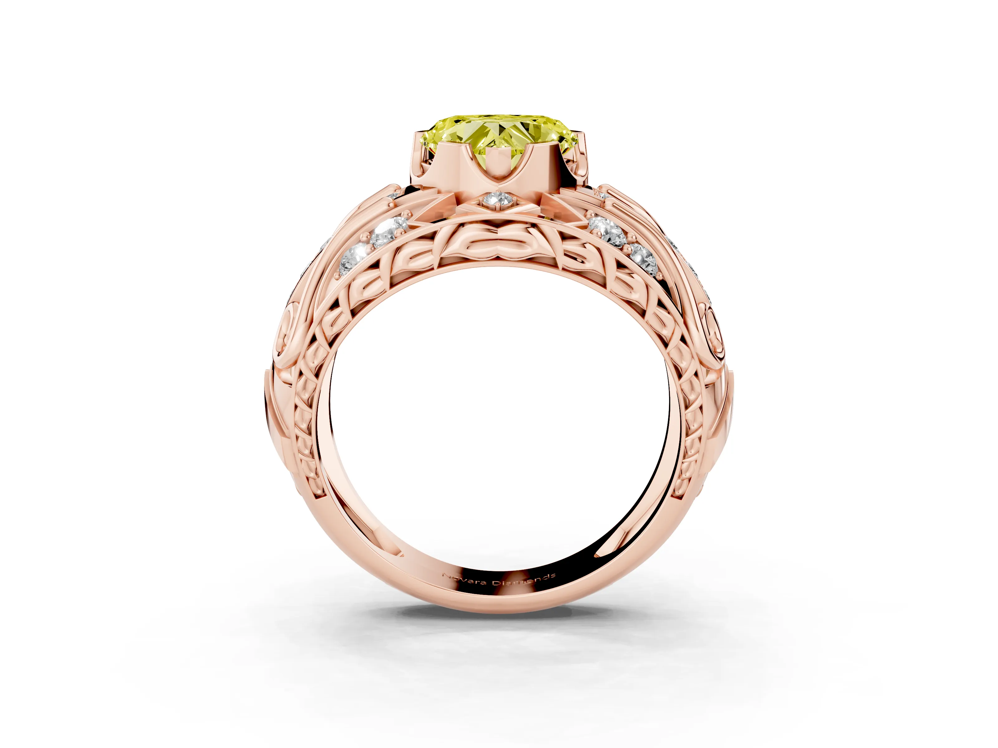Fancy Yellow Heart Cut Diamond Art Deco Ring Set in Rose gold with Pavé Split Shank