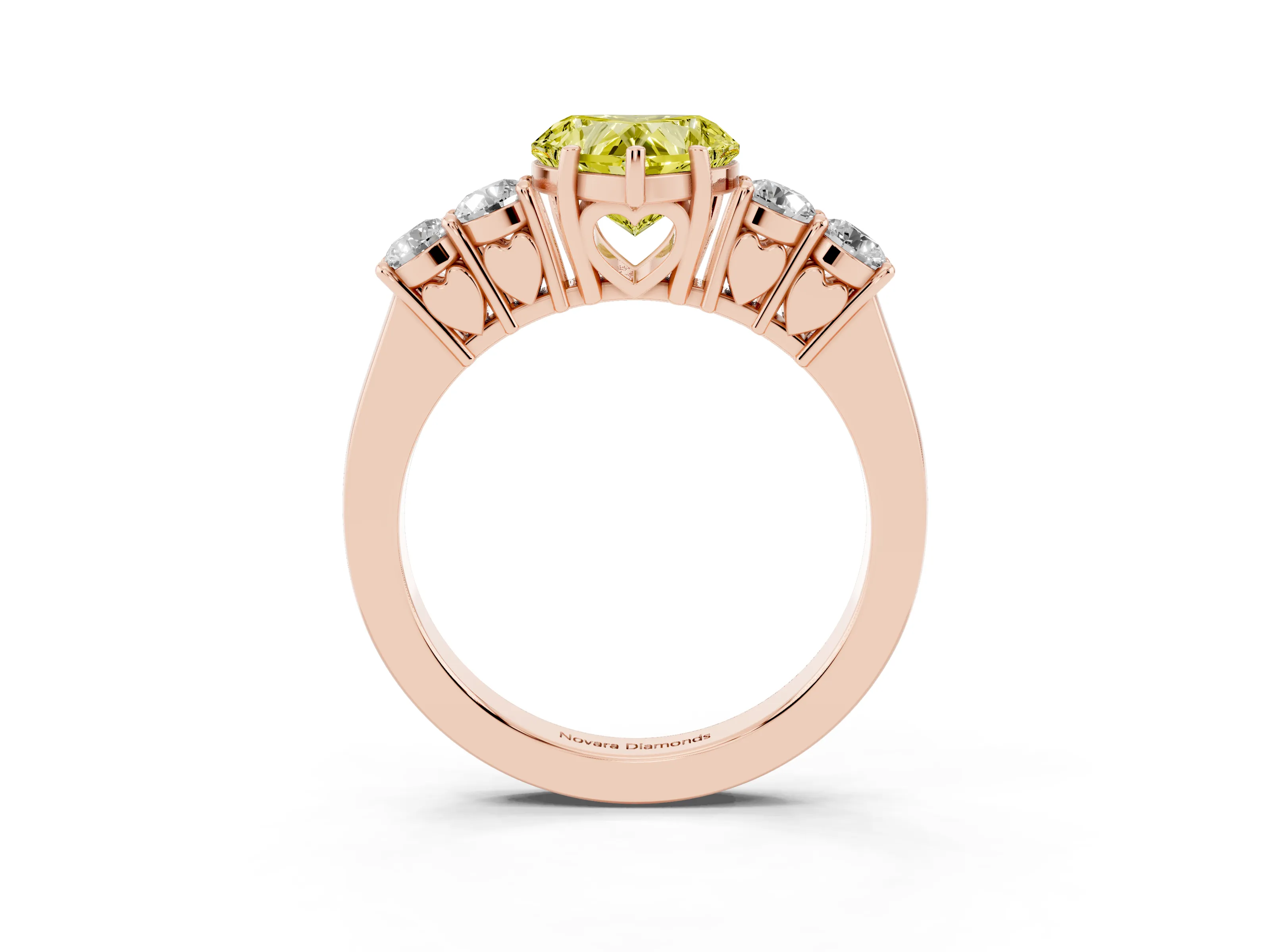 Fancy Yellow Heart Cut Diamond Five-Stone Prong Set Band Ring Set in Rose gold with Polished Band