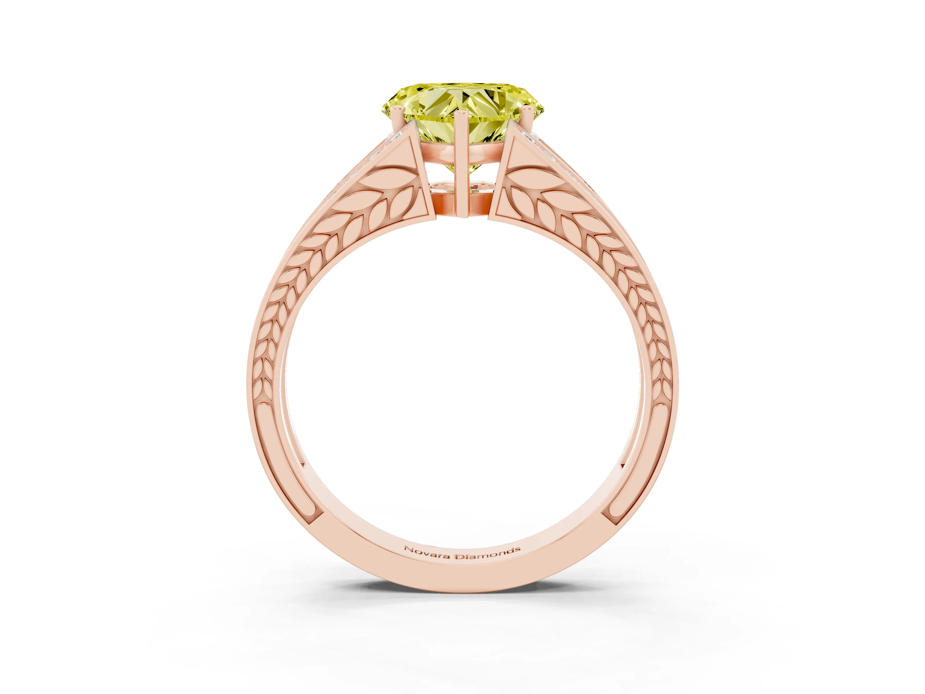 Fancy Yellow Heart Cut Diamond Split Shank Ring Set in Rose gold with Pavé Band and Prong Setting