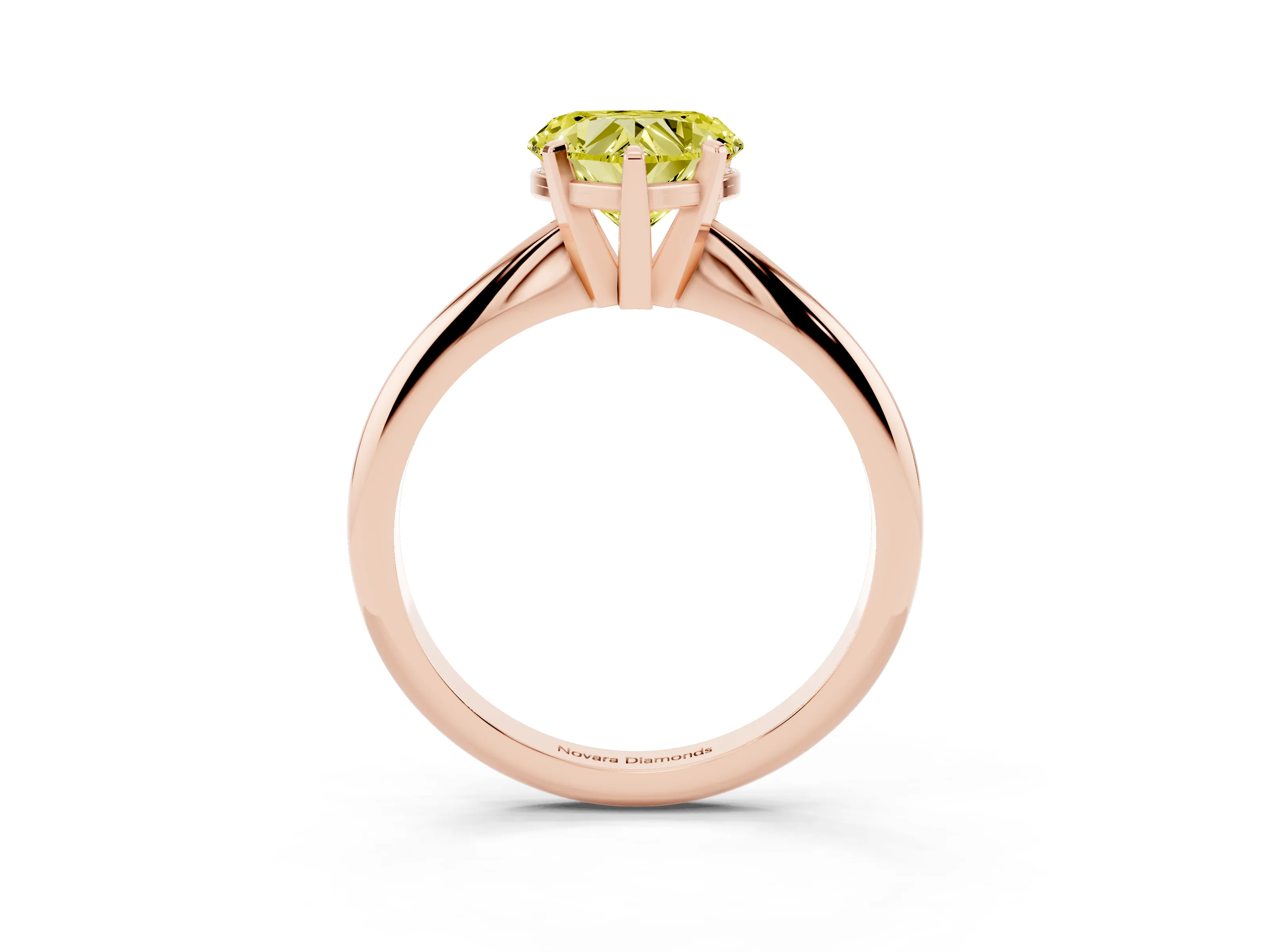 Fancy Yellow Heart Cut Diamond Solitaire Ring Set in Rose gold with Prong Setting on a Plain Round Band