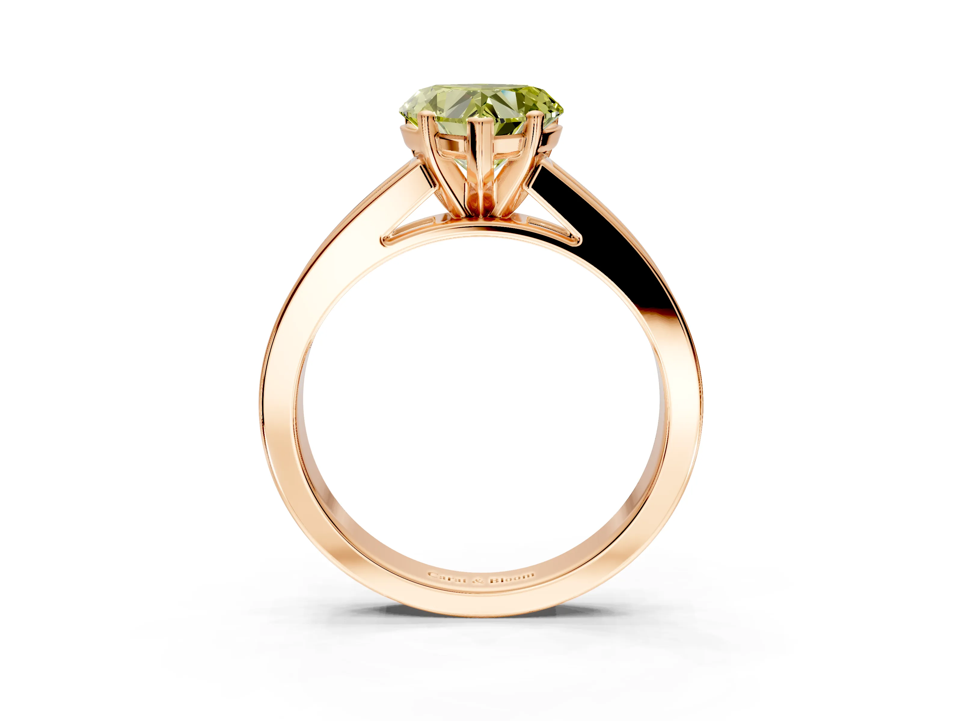 Solitaire Engagement Ring Setting for Fancy Yellow Heart-Shaped Center with Princess Cut Channel Band and Prong Head in Rose Gold