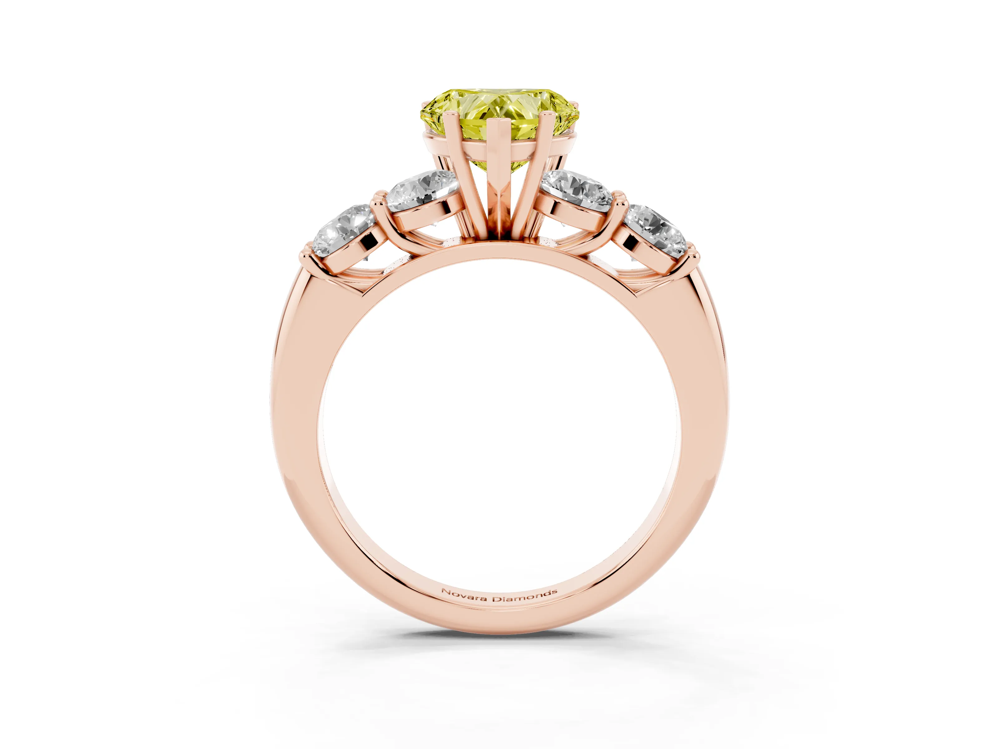 Fancy Yellow Heart Cut Diamond Five-Stone Prong Set Ring Set in Rose gold with Classic Band