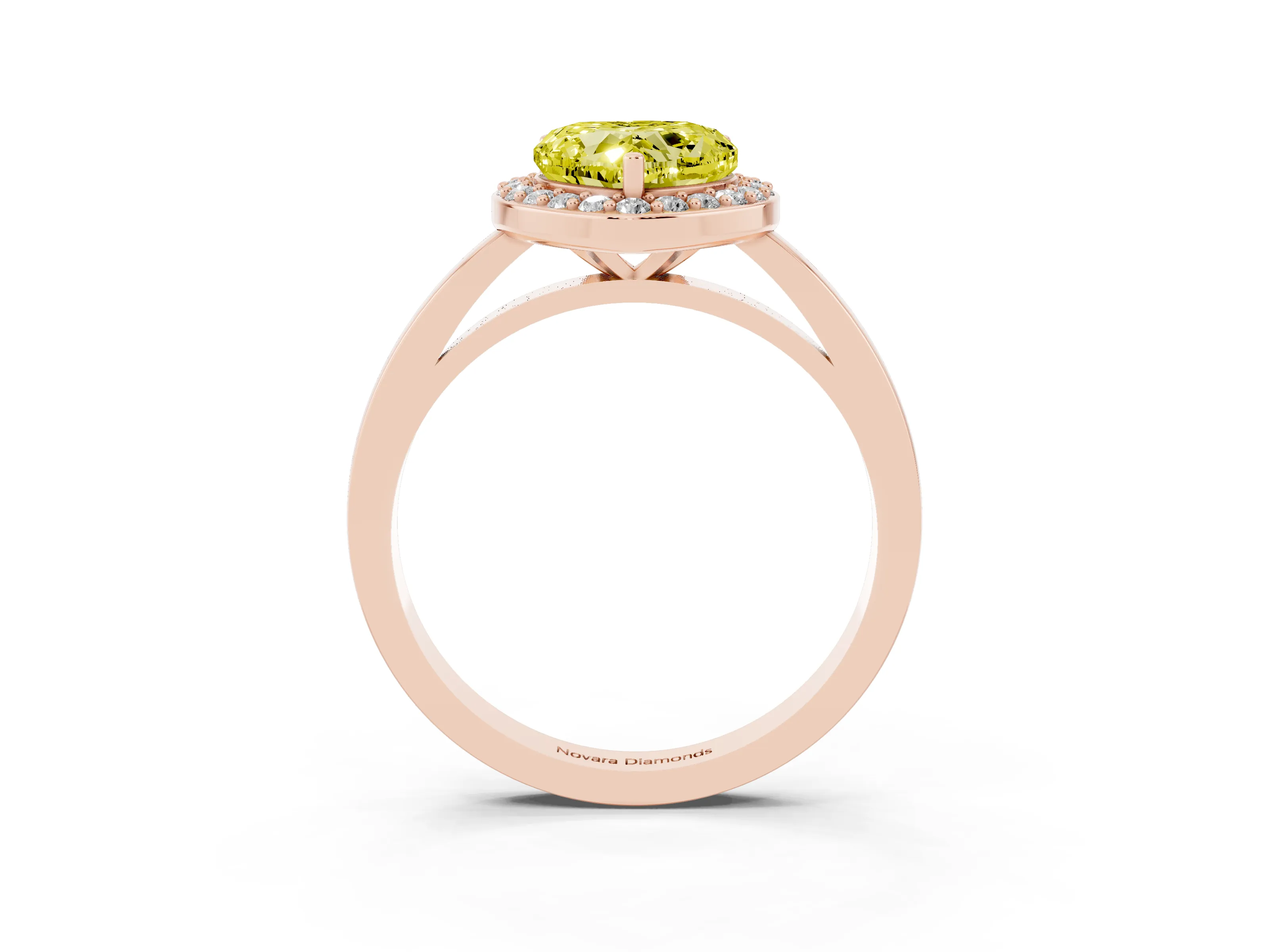 Fancy Yellow Heart Cut Diamond Halo Ring Set in Rose gold with Solitaire Band and Prong Setting