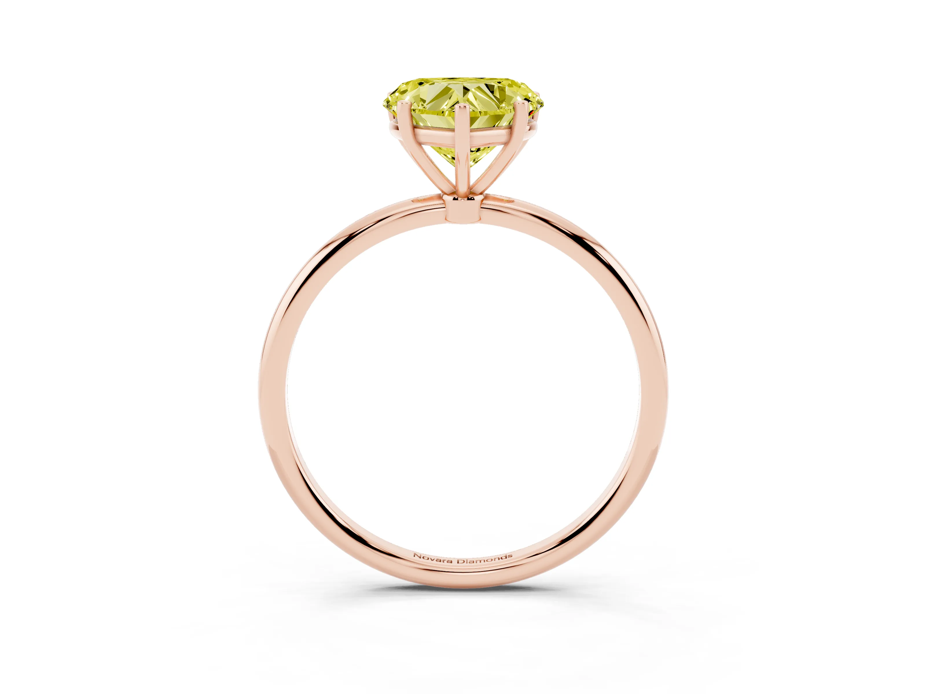 Fancy Yellow Heart Cut Diamond Solitaire Engagement Ring Set in Rose gold with Thin Band and Prong Setting