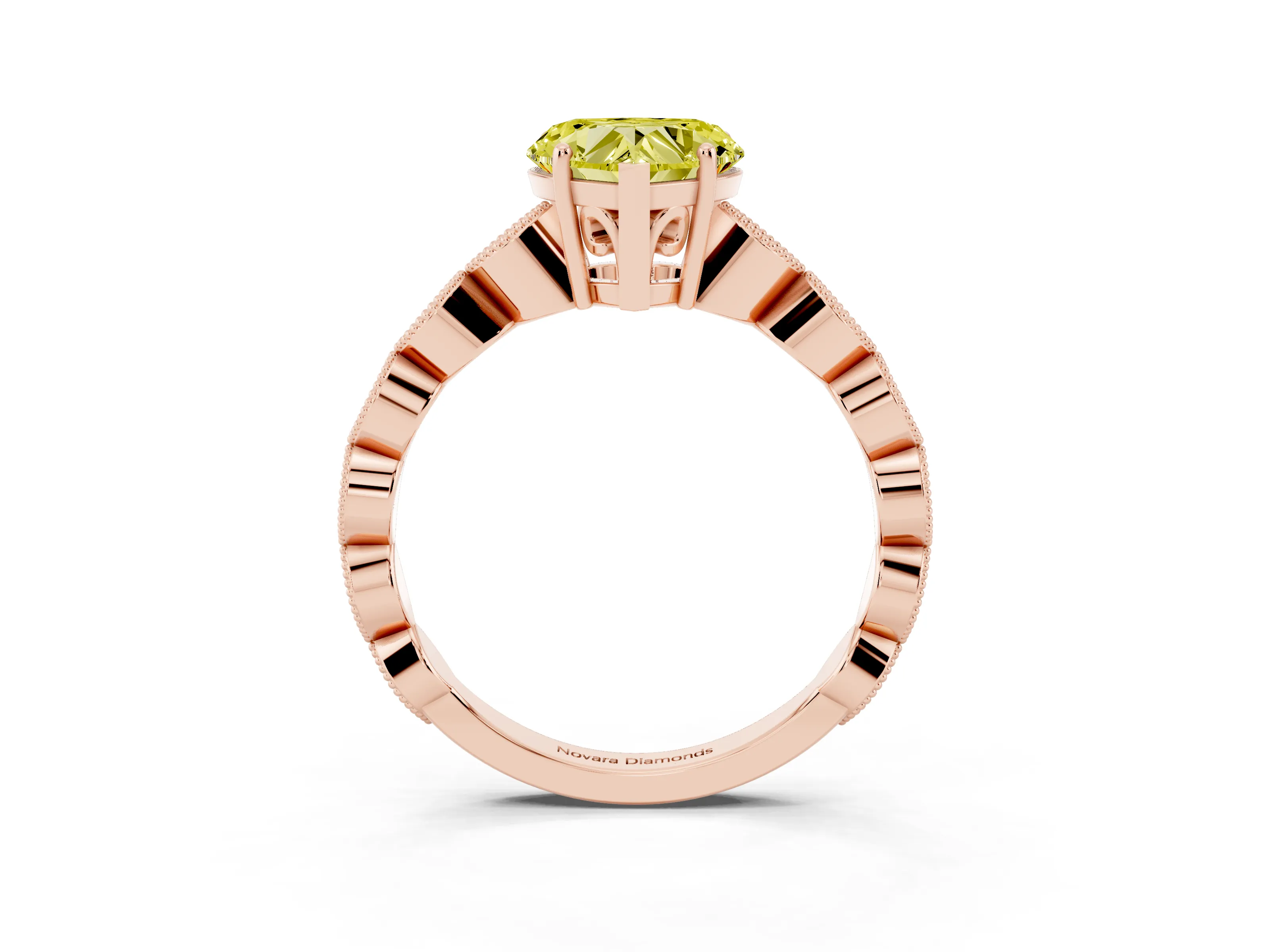 Fancy Yellow Heart Cut Diamond Solitaire Ring Set in Rose gold with Infinity Twist Pavé Band