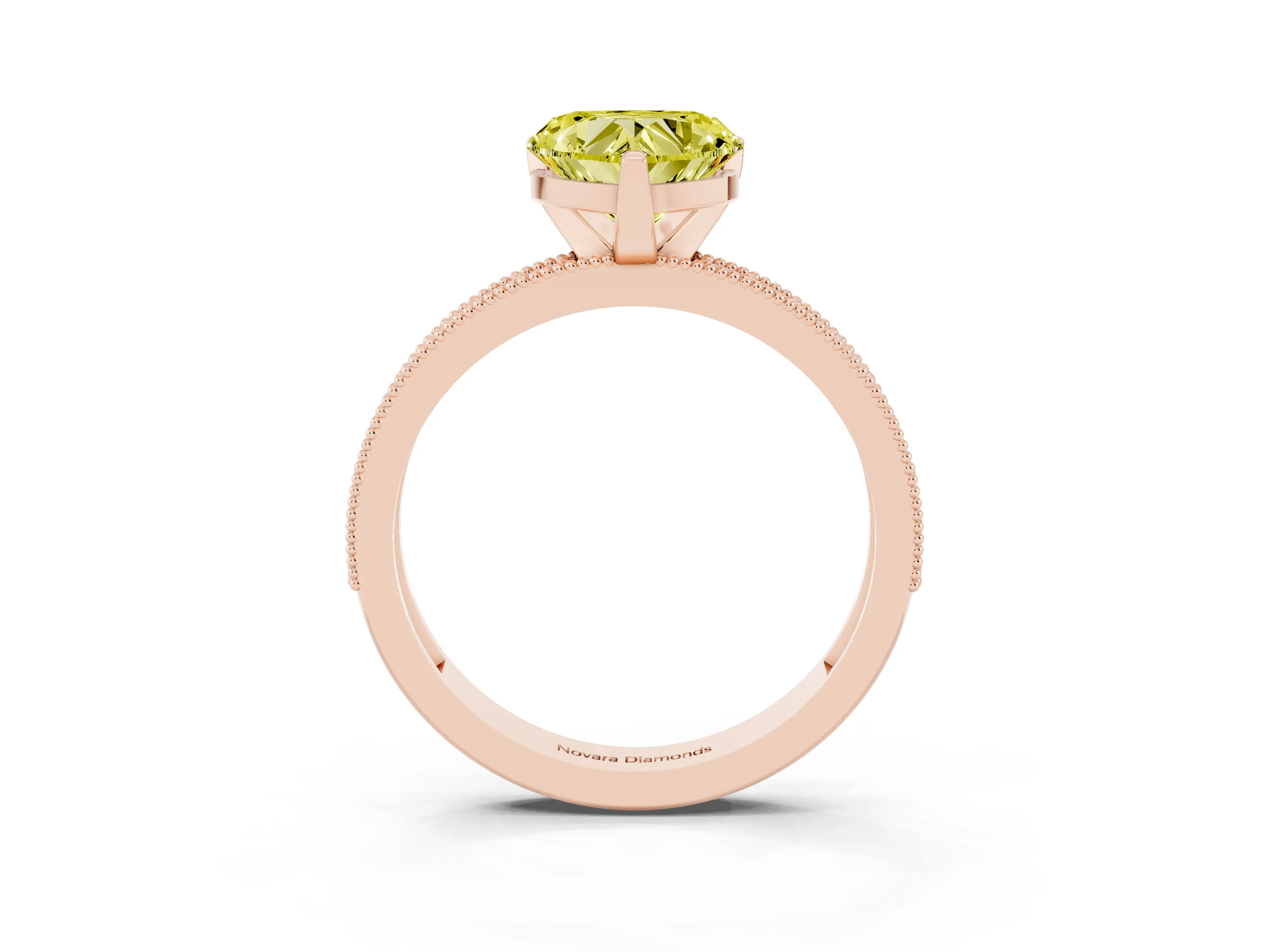 Fancy Yellow Heart Cut Diamond Milgrain Pavé Engagement Ring Set in Rose gold with Prong Setting