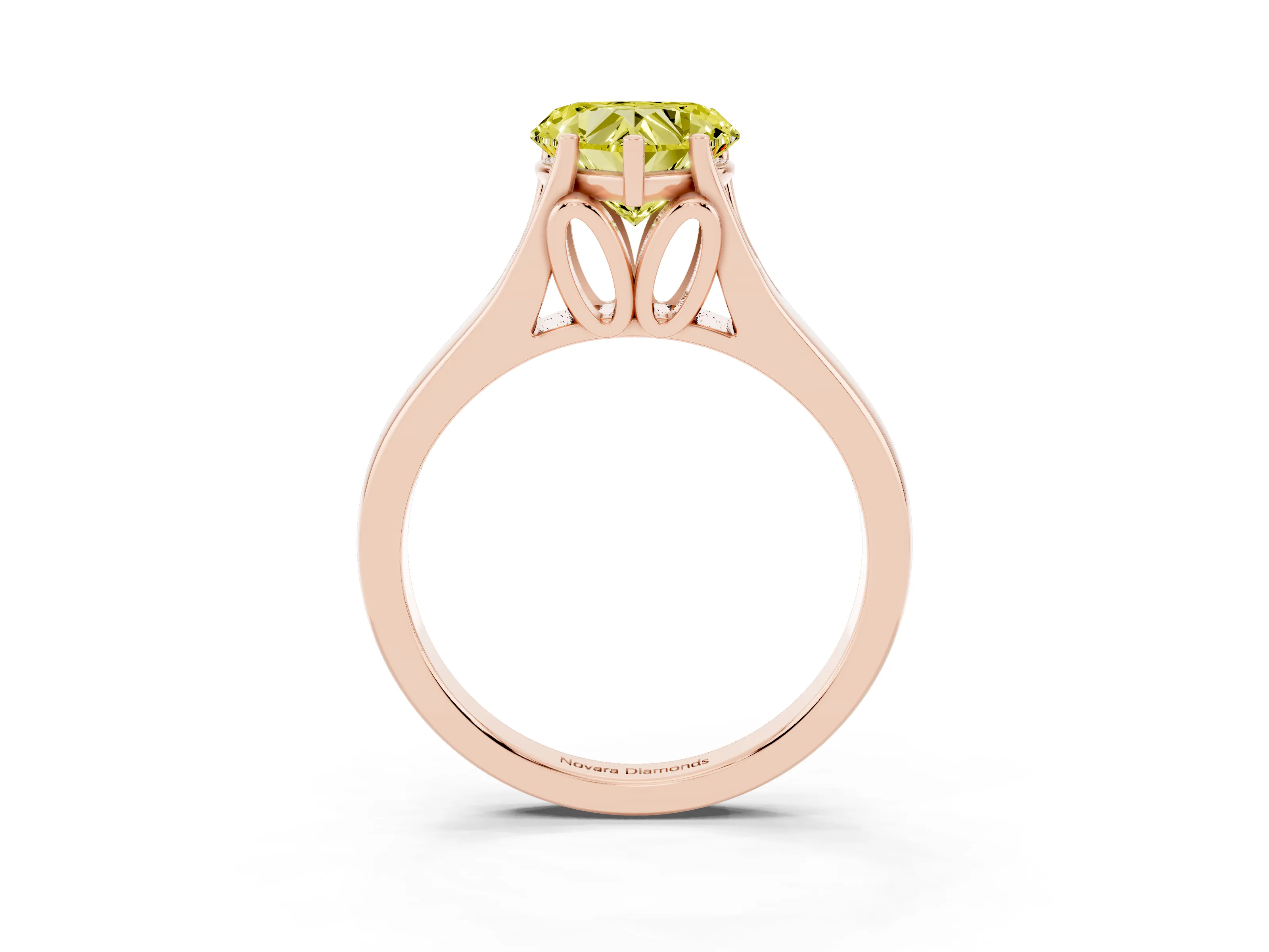 Fancy Yellow Heart Cut Diamond Solitaire Ring Set in Rose gold with Arched Cathedral Band and Prong Setting