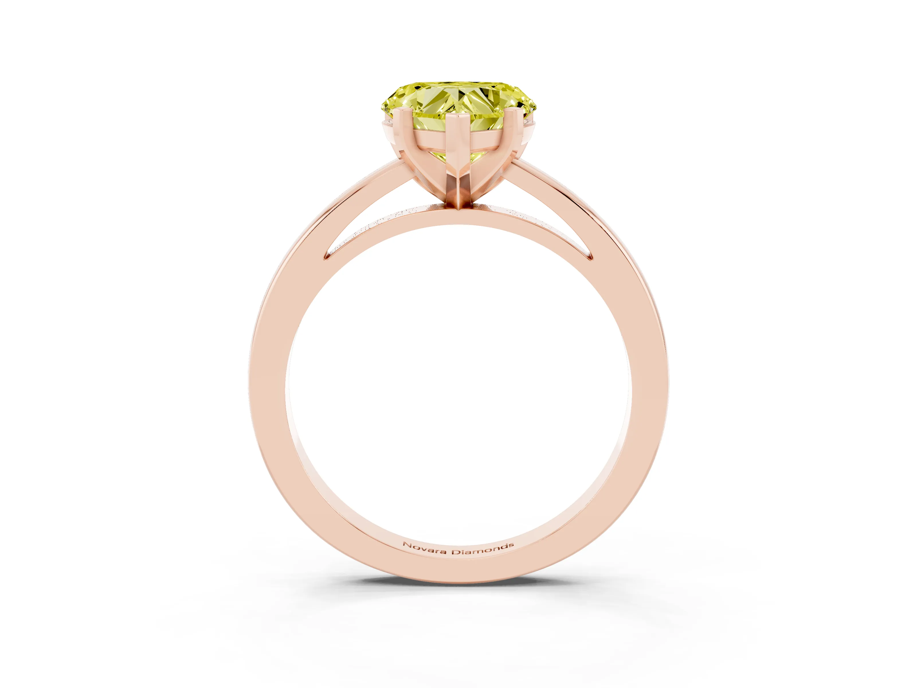 Fancy Yellow Heart Cut Diamond Solitaire Engagement Ring Set in Rose gold with Prong Setting on a Classic Band