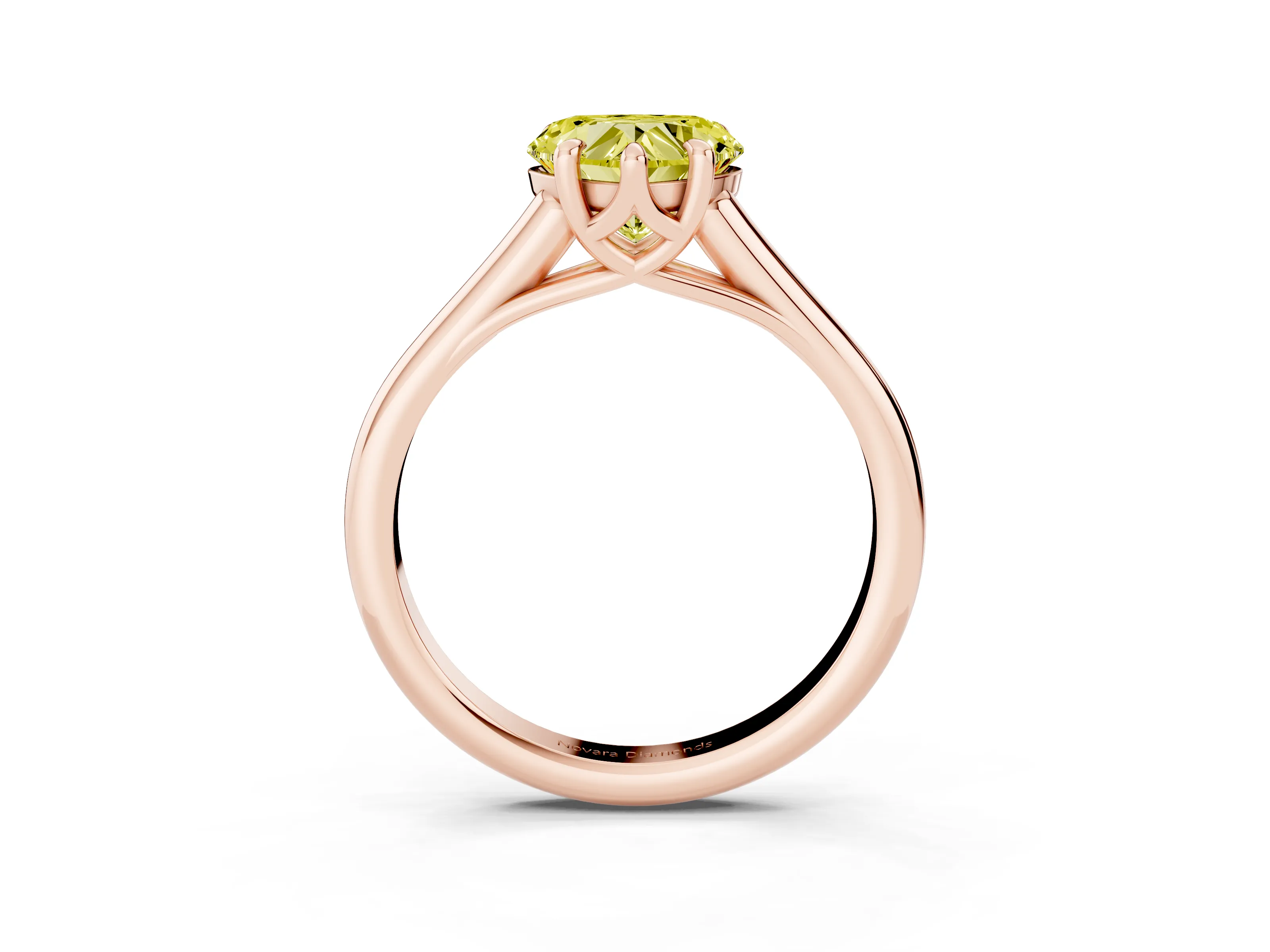 Fancy Yellow Heart Cut Diamond Solitaire Engagement Ring Set in Rose gold with Prong Setting and Plain Classic Band