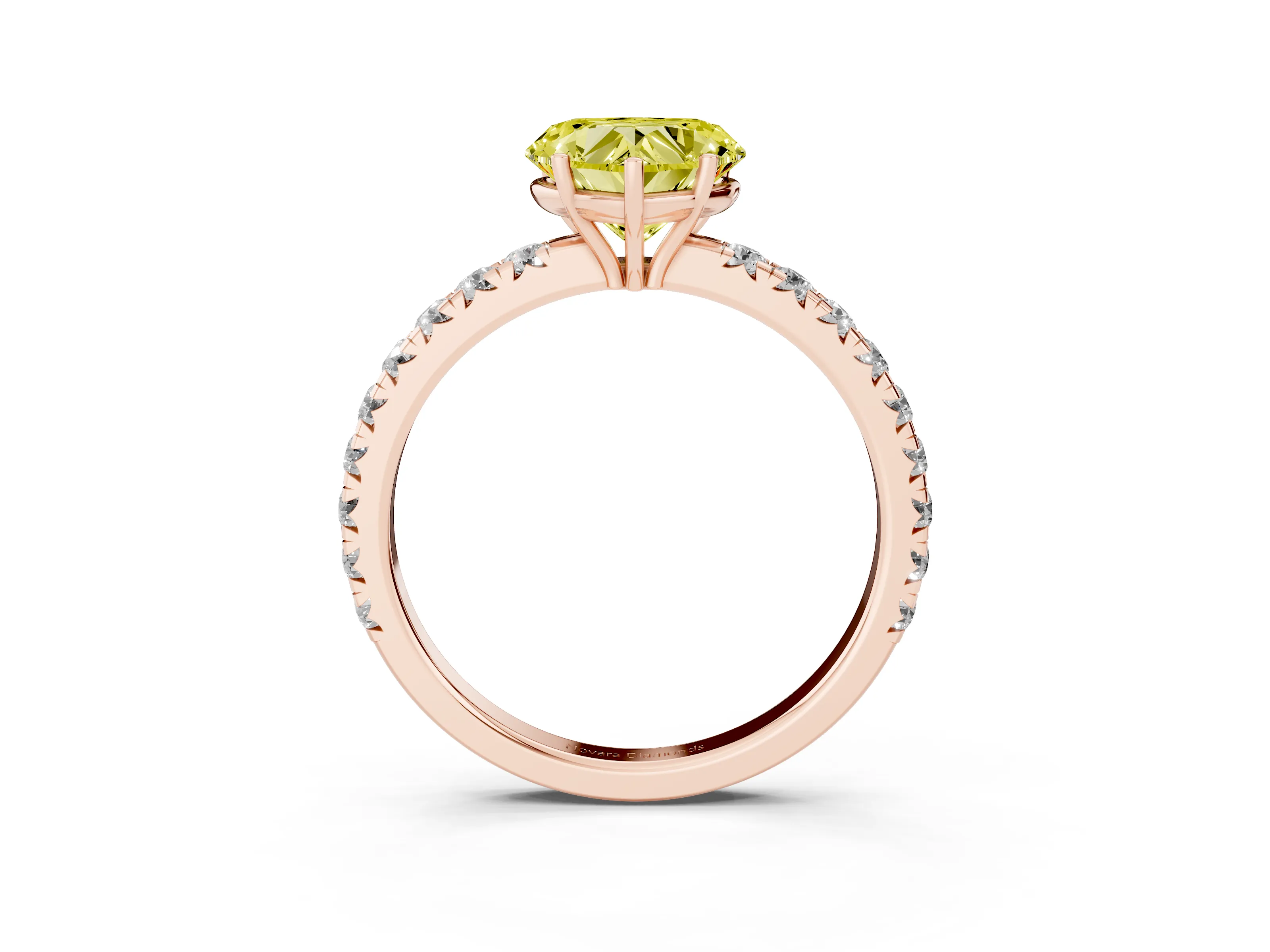 Fancy Yellow Heart Cut Diamond Pavé Solitaire Engagement Ring Set in Rose gold with Prong Setting