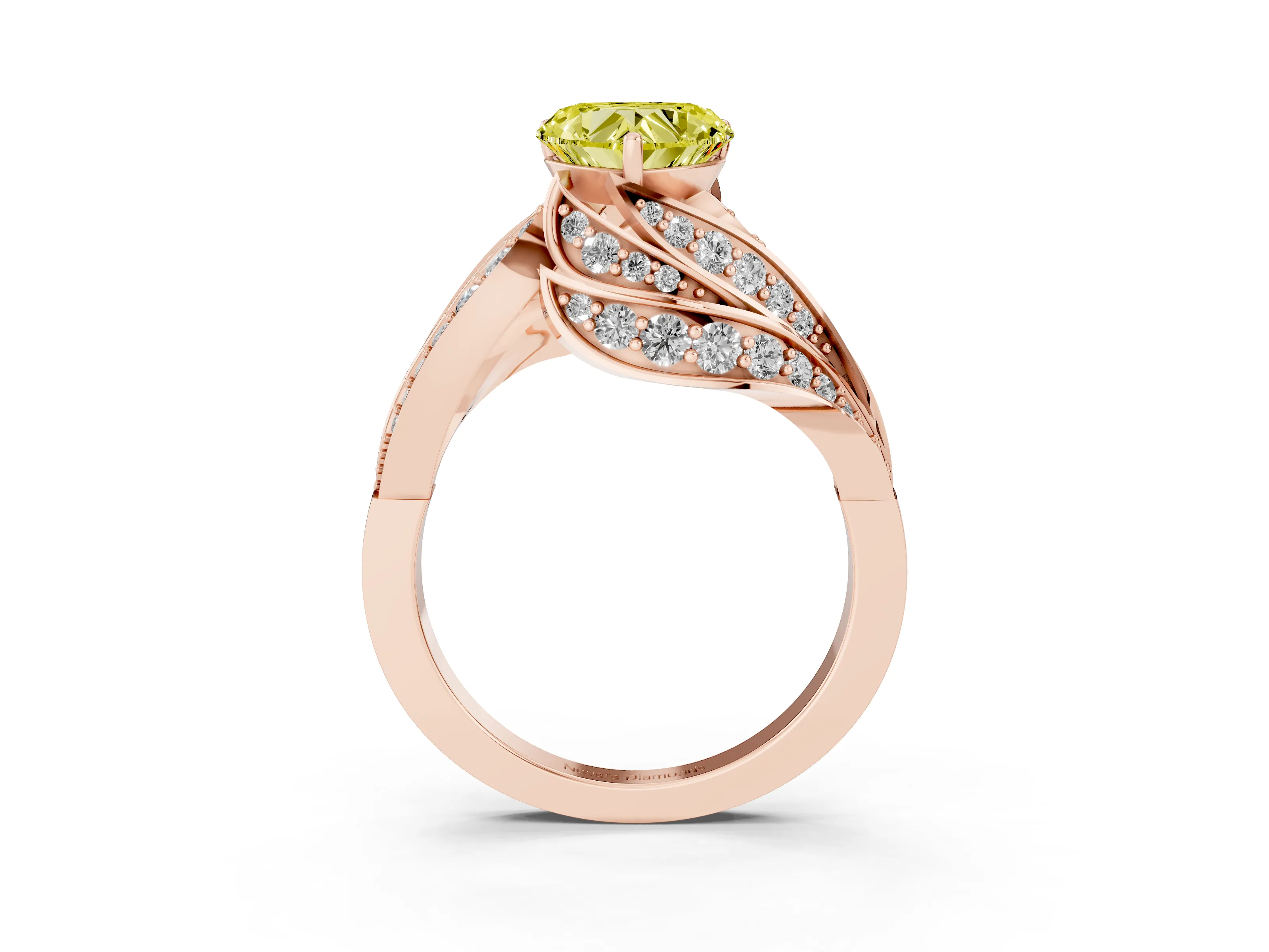 Fancy Yellow Heart Cut Diamond Solitaire Ring Set in Rose gold with Layered Twist Pavé Band