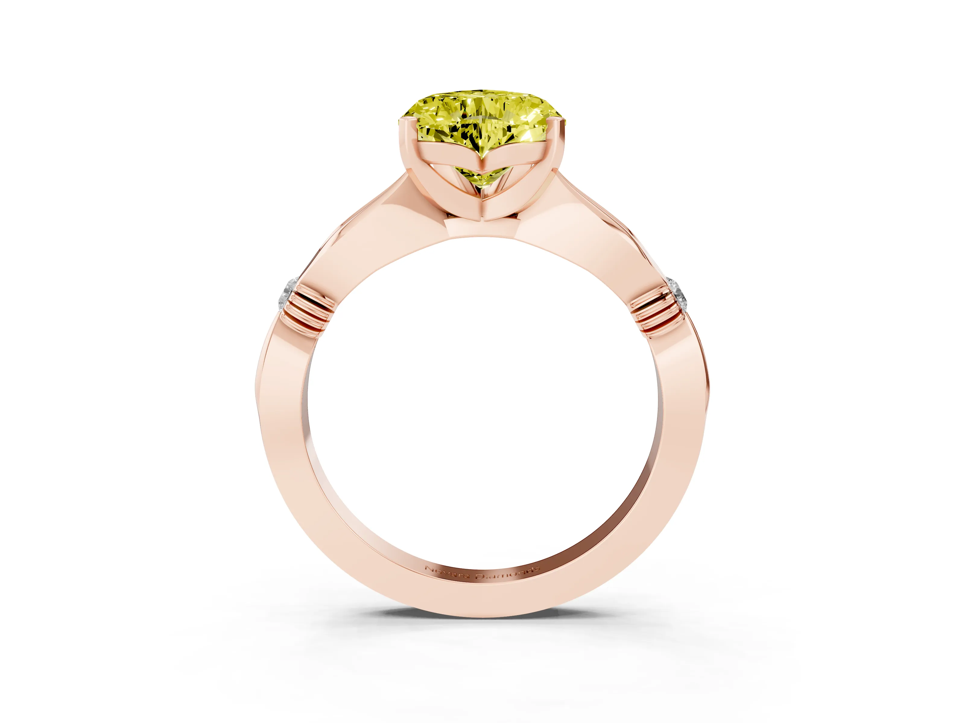 Fancy Yellow Heart Cut Diamond Solitaire Twisted Band Ring Set in Rose gold with Accent Stones and Prong Setting