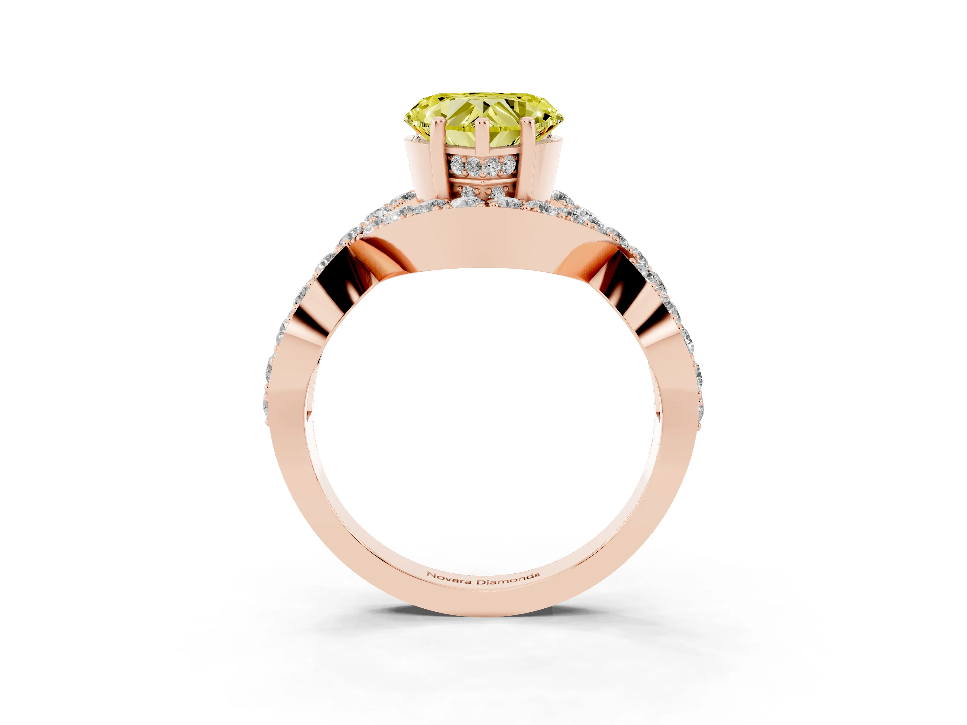 Fancy Yellow Heart Cut Diamond Solitaire Twist Band Pavé Engagement Ring Set in Rose gold